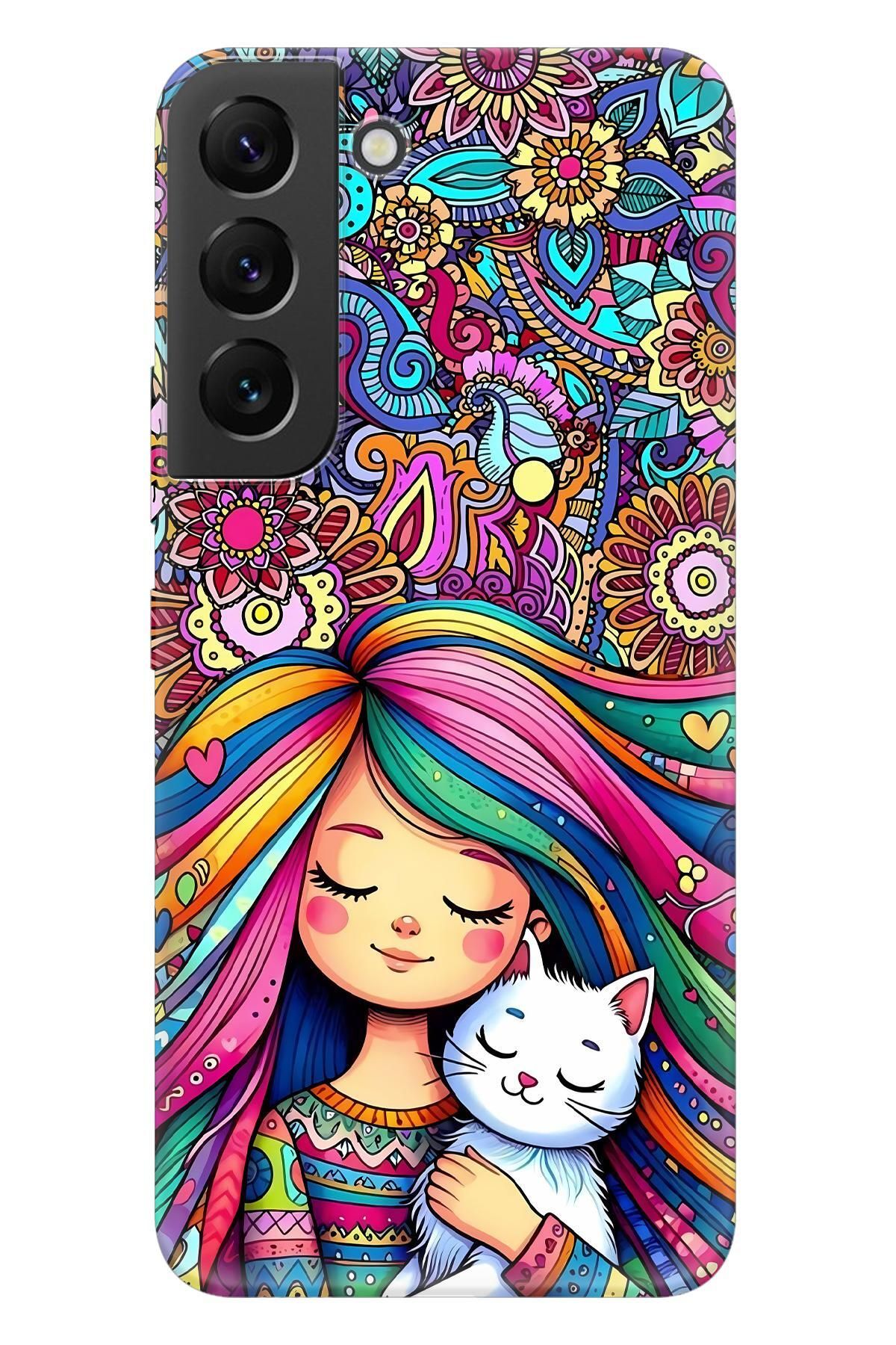 Lopard Samsung Galaxy S22 Full HD Kılıf Covers 40 Çocuk Kedi Pembe Mavi
