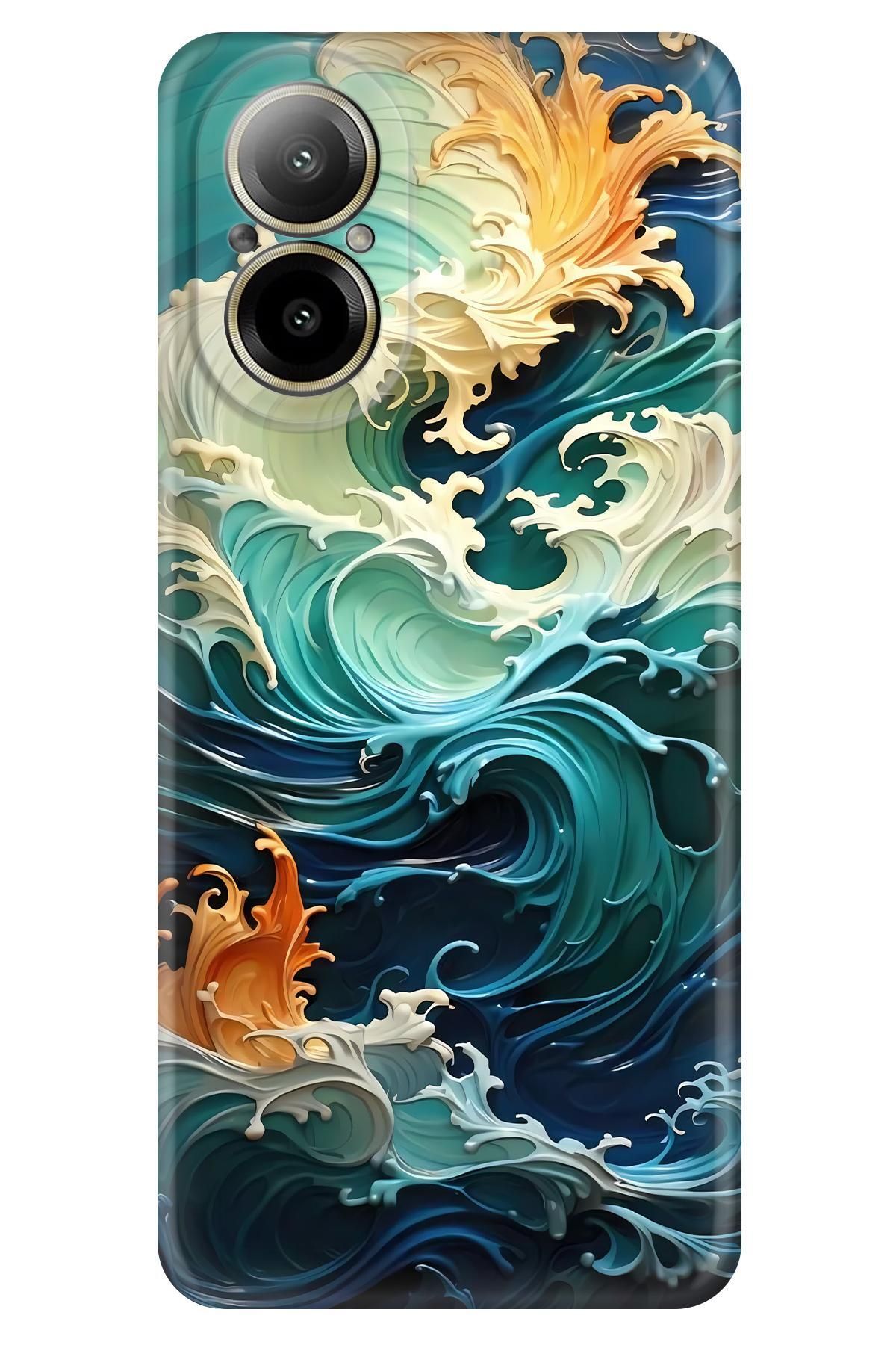 Lopard Realme 12 Lite Arka Kapak Covers 33 3d Okyanus Dalgalar Beyaz Mavi