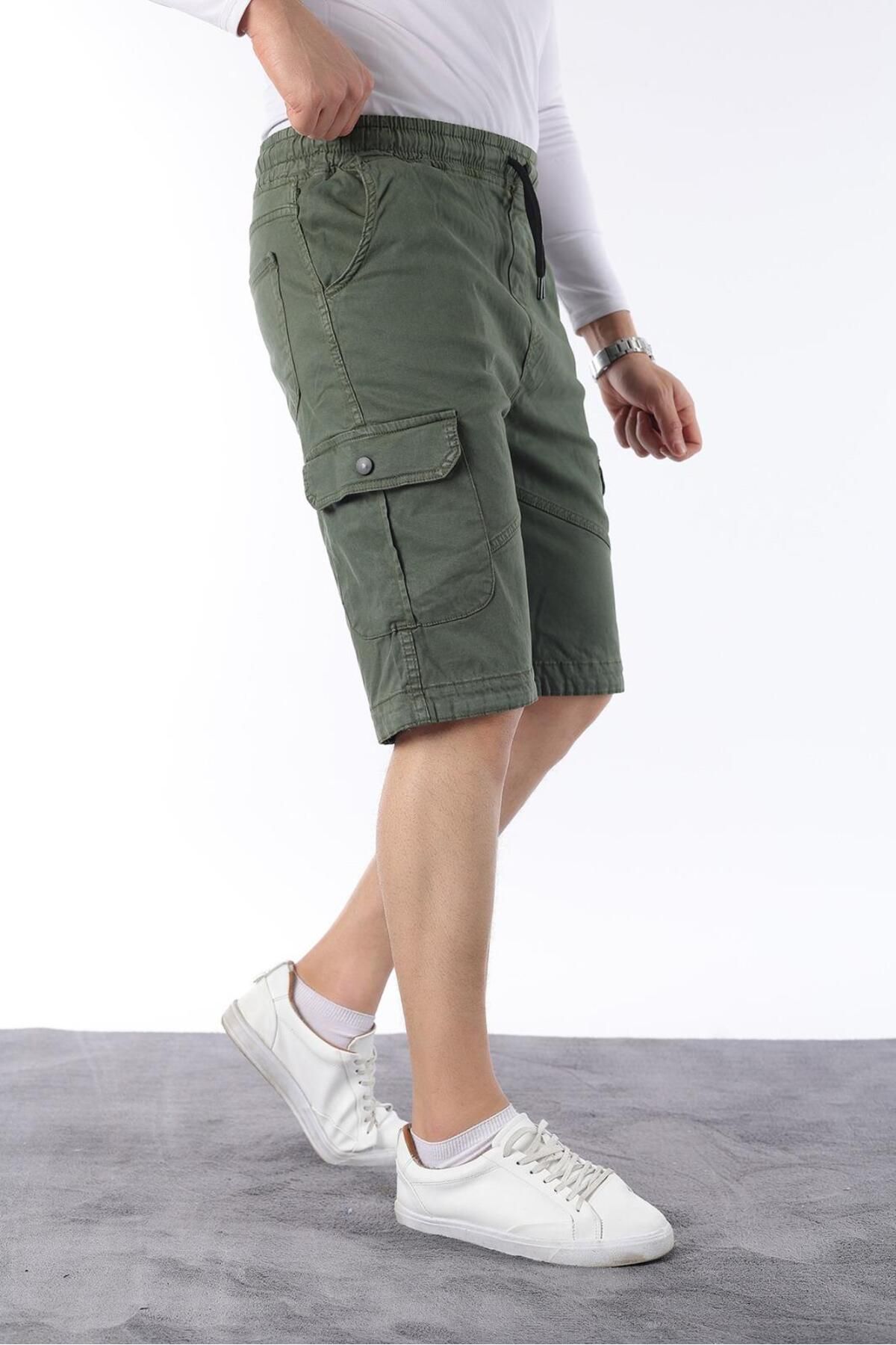 CLASSİCS MEN Erkek Comfort Fit Keten Bel Lastikli Cepli Kapri Şort