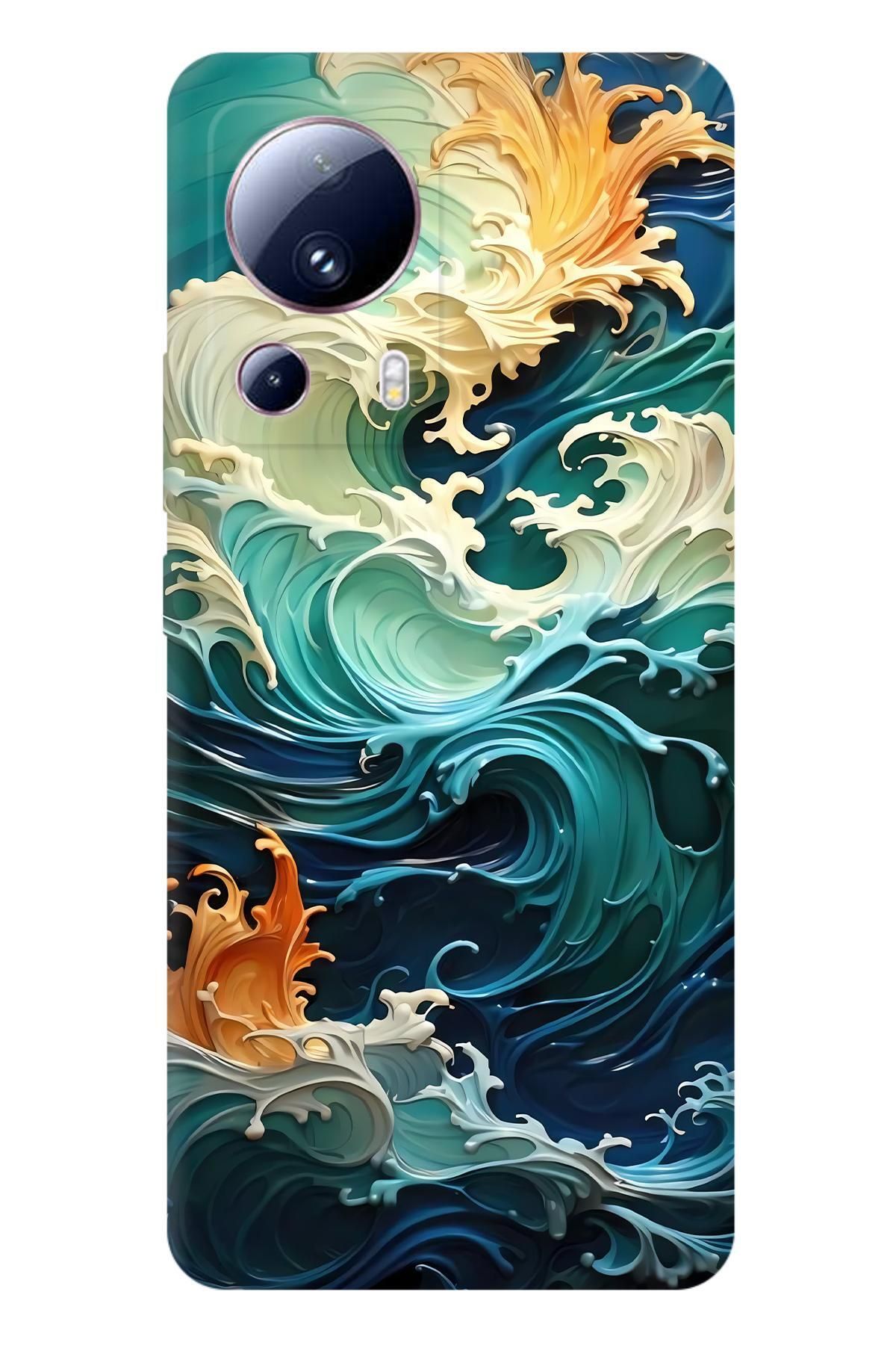 Lopard Xiaomi Mi 13 Lite Arka Kapak Covers 33 3d Okyanus Dalgalar Beyaz Mavi