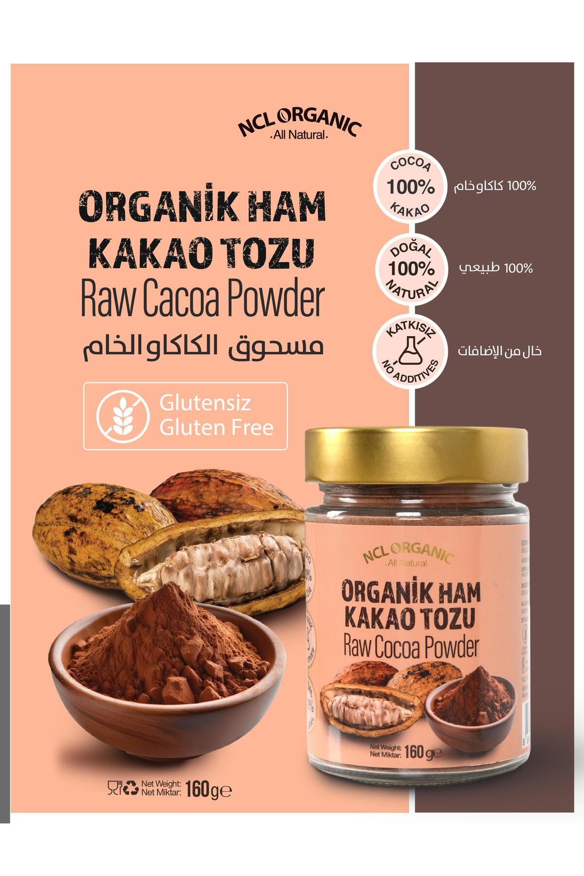 NCL ORGANIC SAİDOĞLU NCL ORGANIC %100 DOĞAL HAM KAKAO TOZU 160Gr / NCL ORGANIC %100 NATURAL RAW COCOA POWDER 160Gr