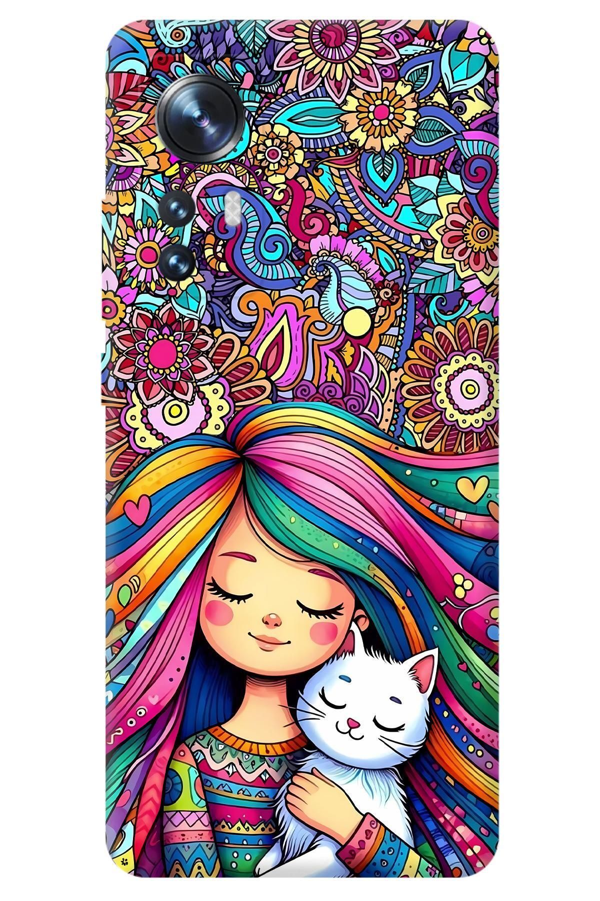 Lopard Xiaomi Mi 12 Full HD Kılıf Covers 40 Çocuk Kedi Pembe Mavi