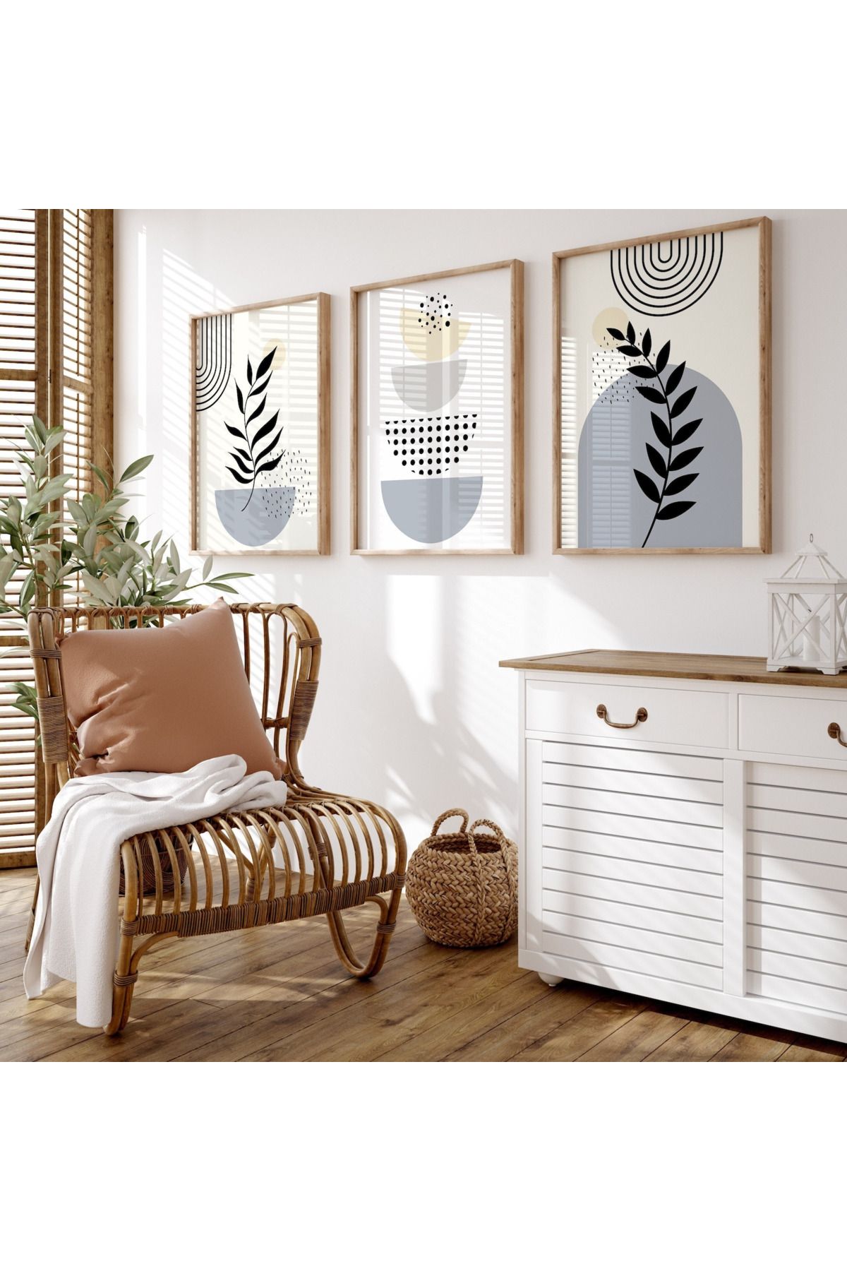 Tuba Decor 3 Parça Ahşap Çerçeve Görünümlü MDF Poster Tablo Seti