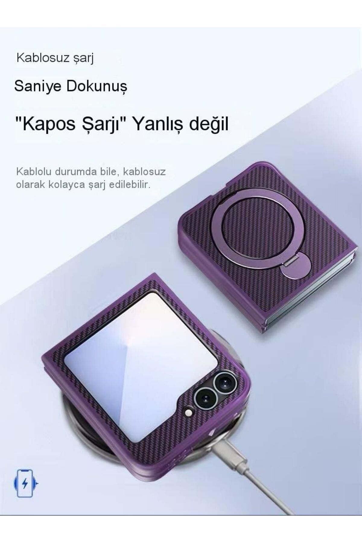 PANDATECH Samsung Z Flip 6 Uyumlu Karbon Stantlı Telefon Koruyucu Kılıf