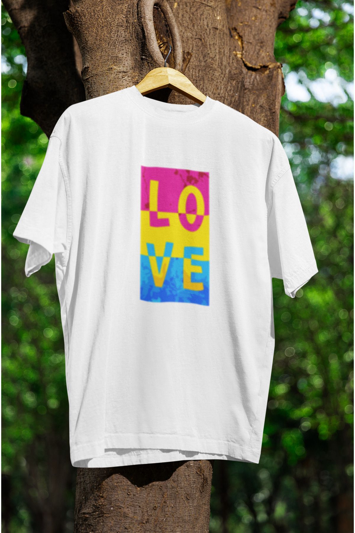 MG LOVE BASKILI UNISEX BİSİKLET YAKA PAMUKLU OVERSIZE KALIP KISA KOLLU T-SHIRT