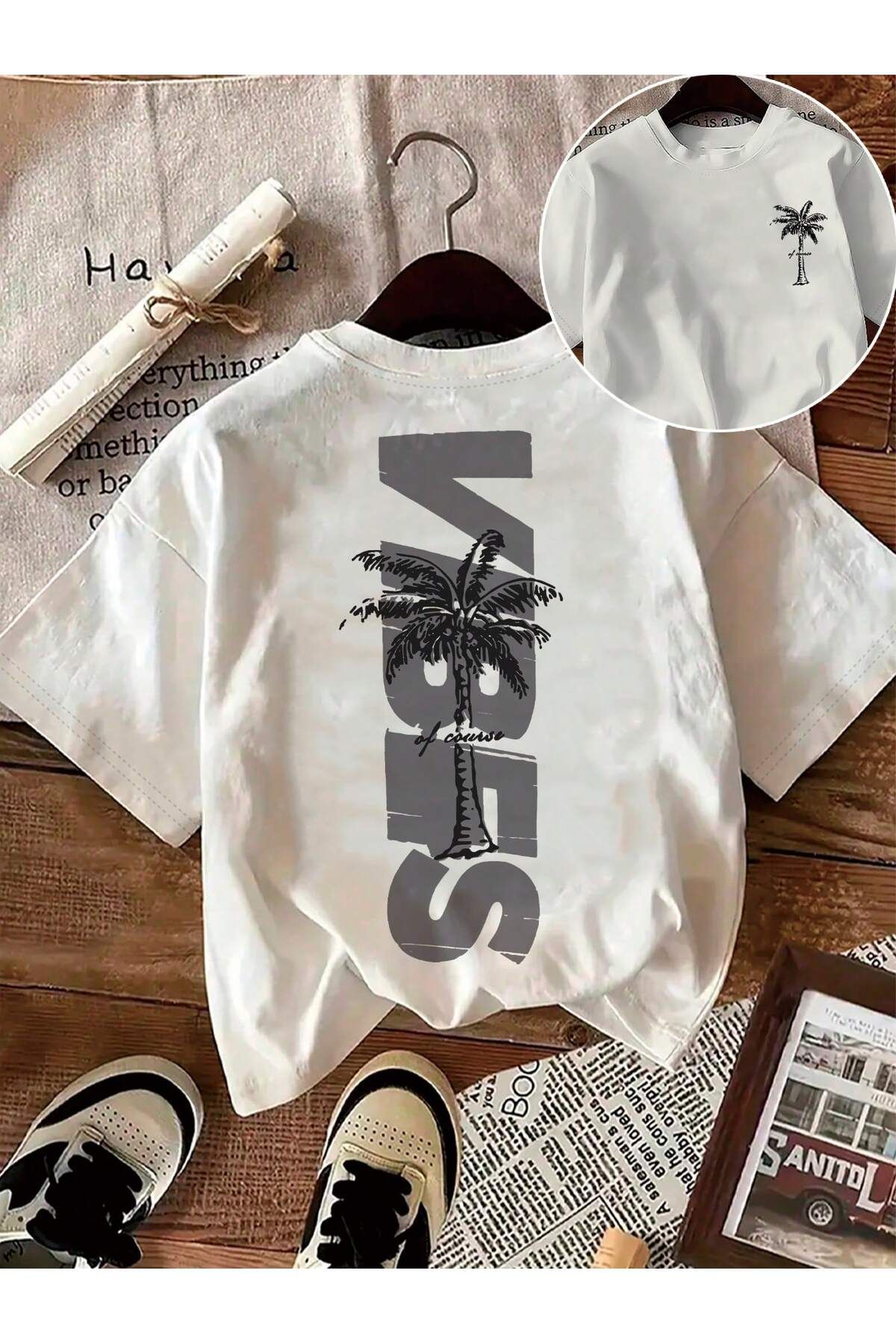EVIus Oversize Vibes Yazlık Baskılı Bisiklet Yaka T-Shirt