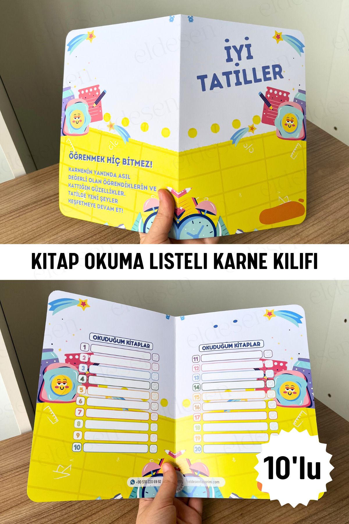 Eldesen Tasarım 10 Adet Karne Kılıfı 23x33cm Okul Mezuniyet Hediyesi Karne Hediyesi