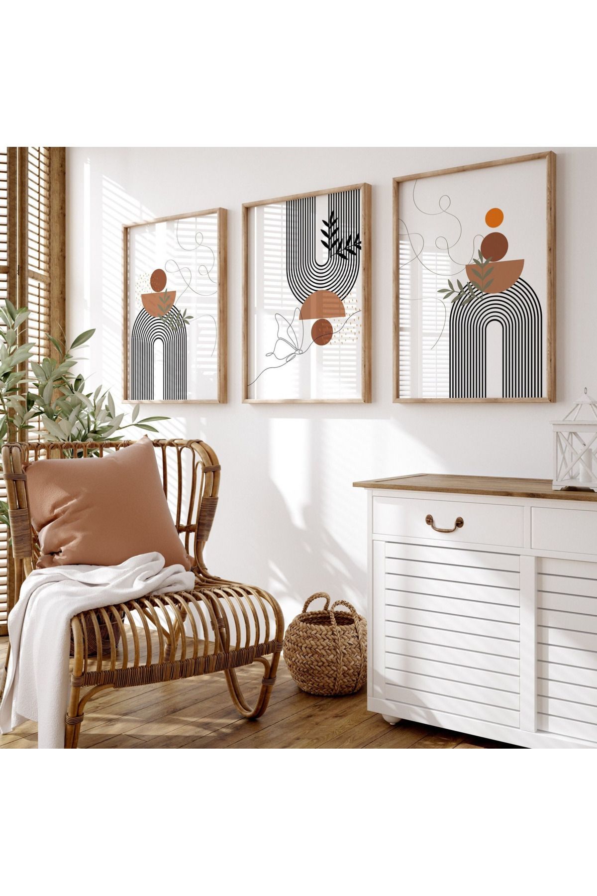 Tuba Decor 3 Parça Ahşap Çerçeve Görünümlü MDF Poster Tablo Seti