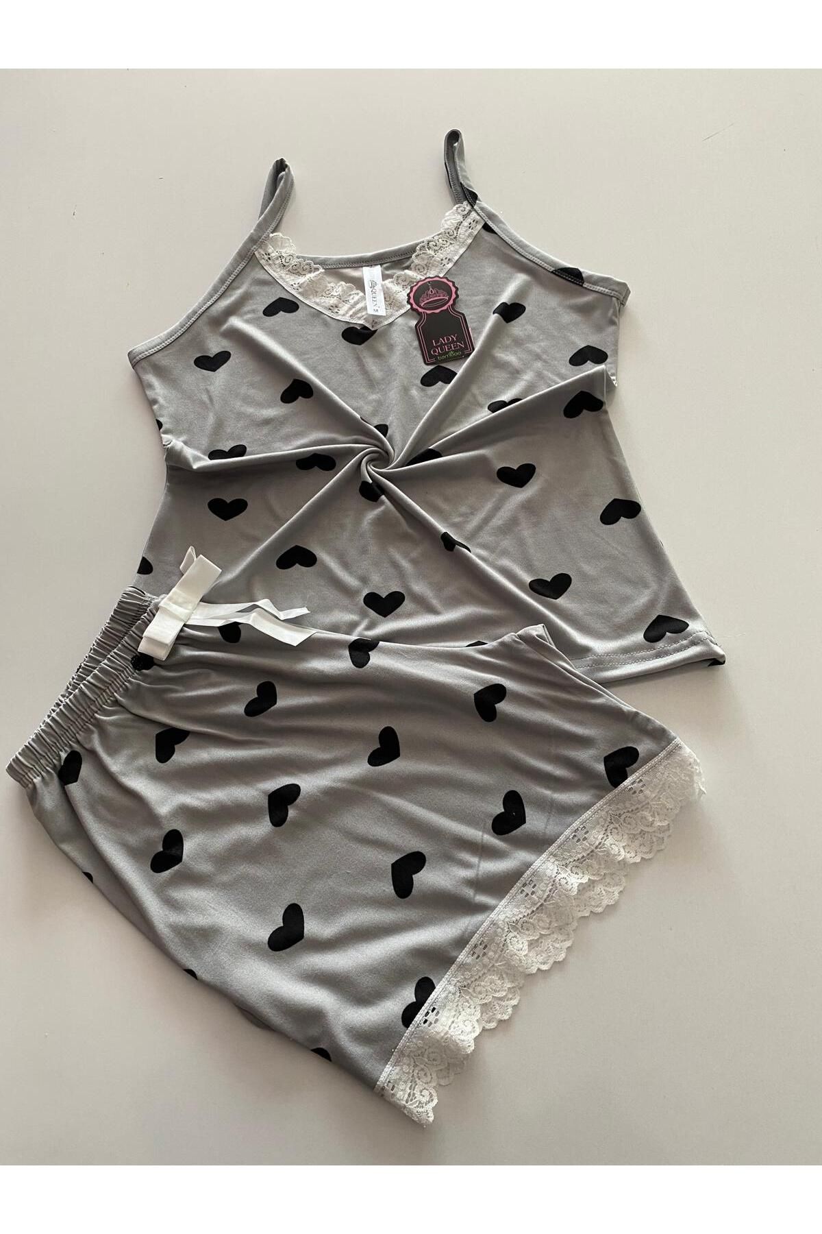 Lady Queen milan dantelli şortlu pijama takımı