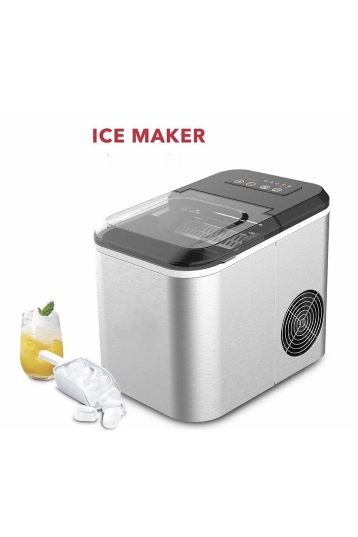 Generic-Ice Maker Machine 1.6L 12KG 24H Fast Making Two Cube Sizes Compact Countertop Design Silver Finish 1