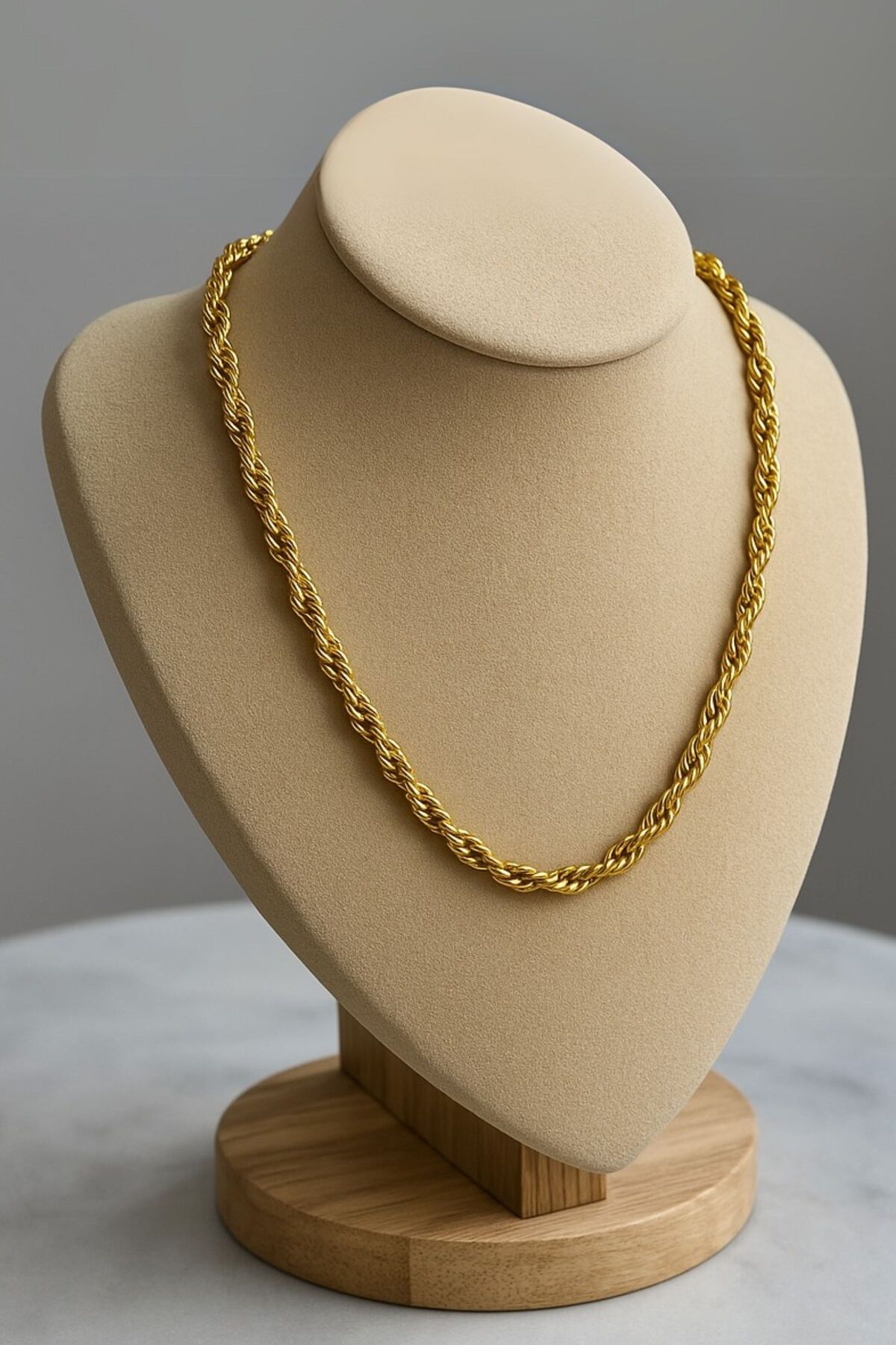 Lisinya Unisex Gold 5mm Kalın Burgu Çelik Zincir Kolye - Lisinya