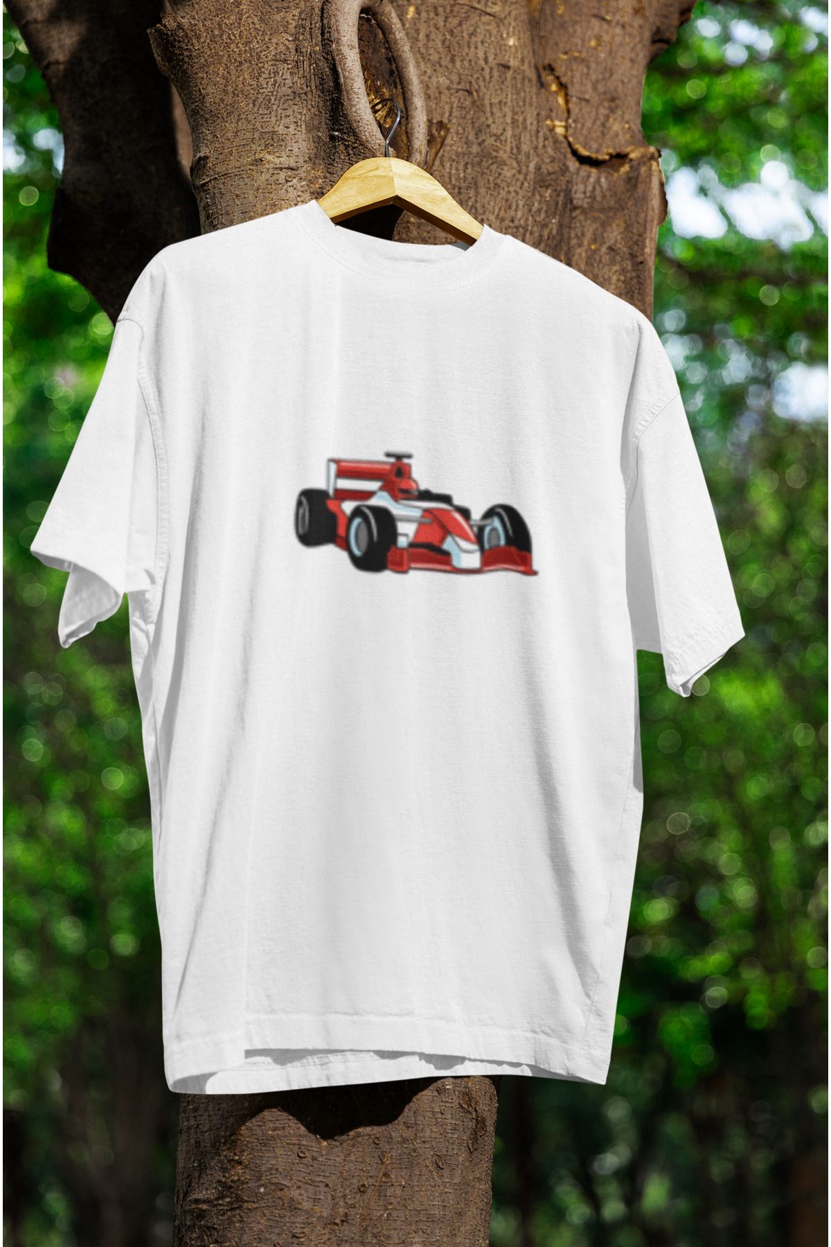 MG F1 BASKILI UNISEX BİSİKLET YAKA PAMUKLU OVERSIZE KALIP KISA KOLLU T-SHIRT