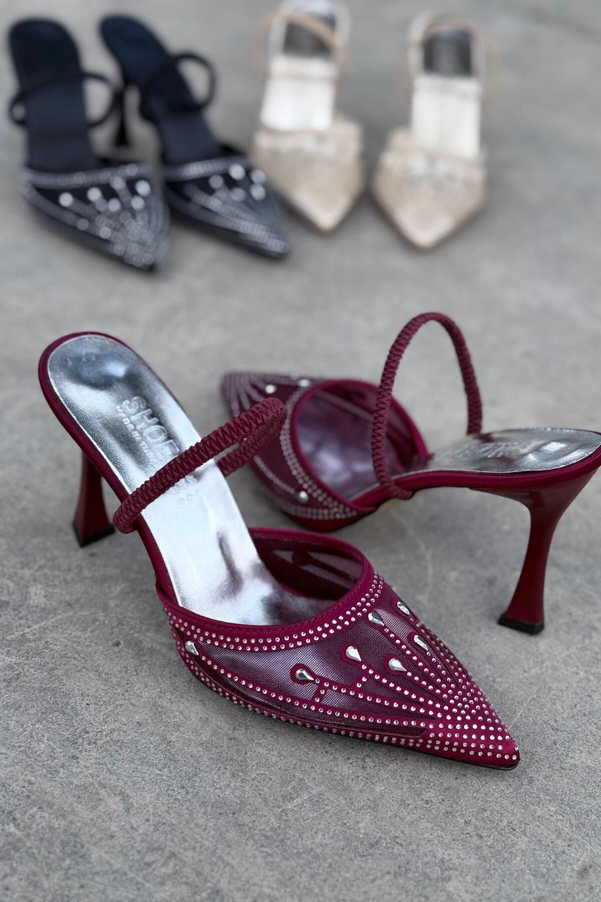 yezy shoes Kristal Taş Detaylı Kadın İnce Topuklu Stiletto