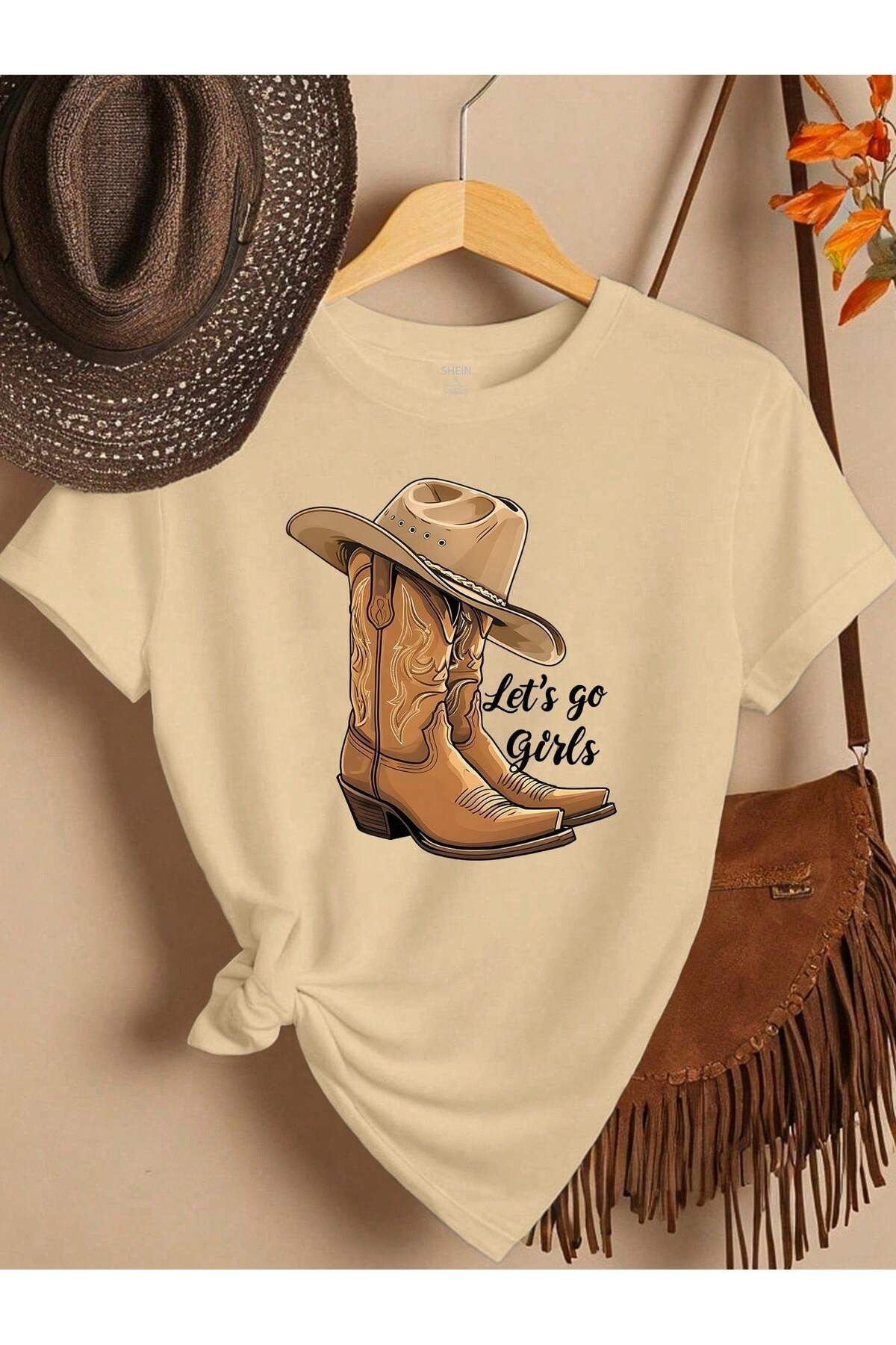 EVIus Oversize Let's Go Girls Baskılı Bisiklet Yaka T-Shirt