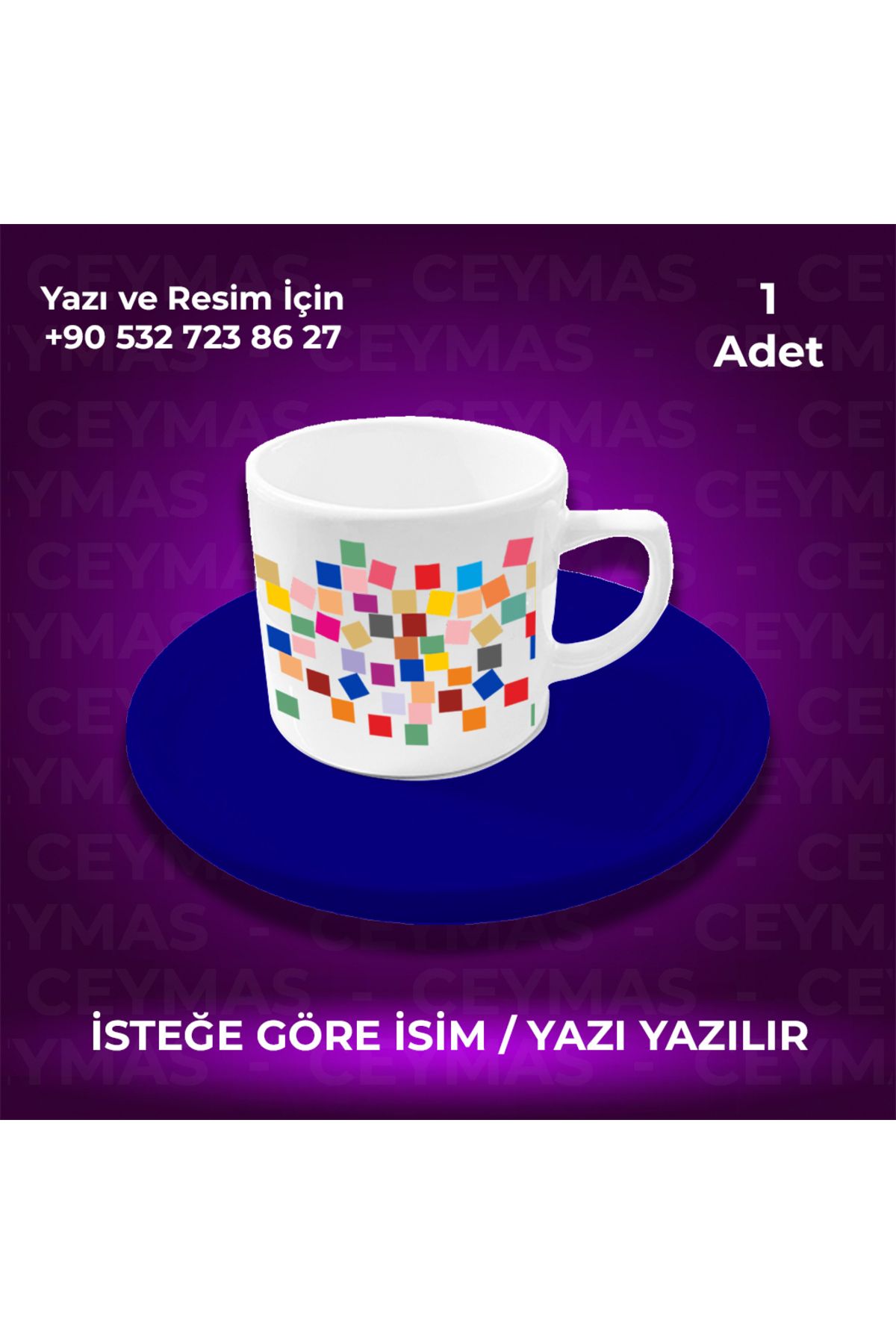 Ceymas Hediyelik Kişiye Özel Geometrik Renkli Desenli Kupa Bardak