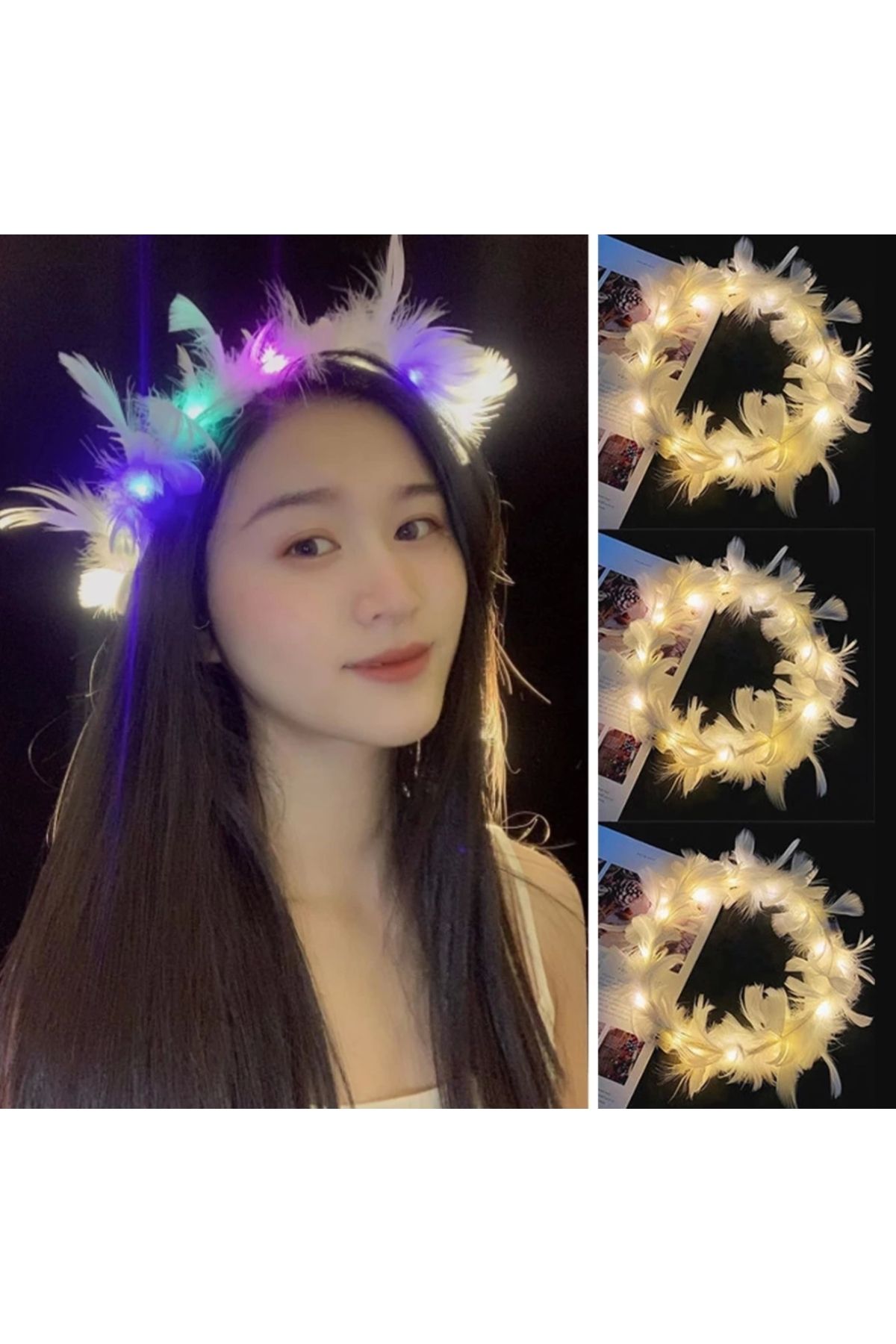 TTT Led Işıklı RGB 3 Fonksiyonlu Otrişli Parti Tacı Renkli