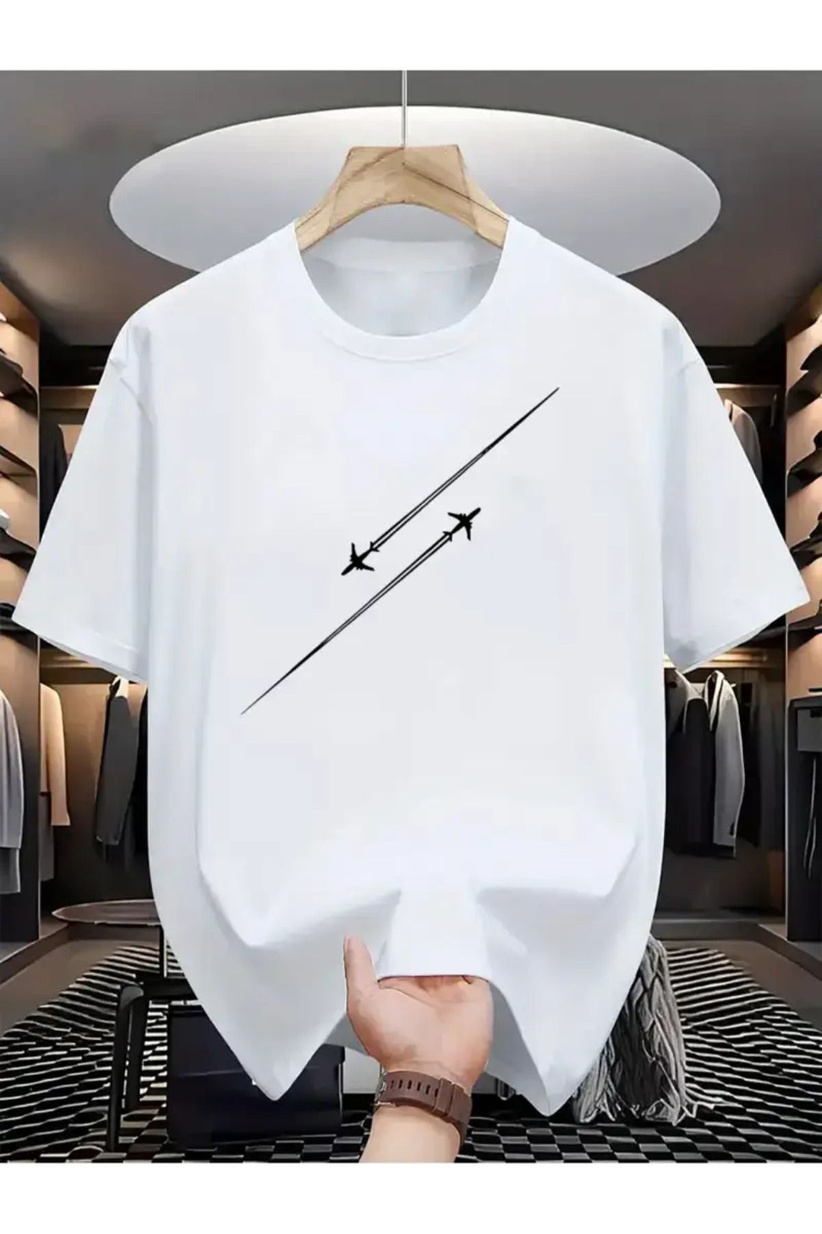 AEMİ Unisex Fly Plane Oversize Bisiklet Yaka T-shirt