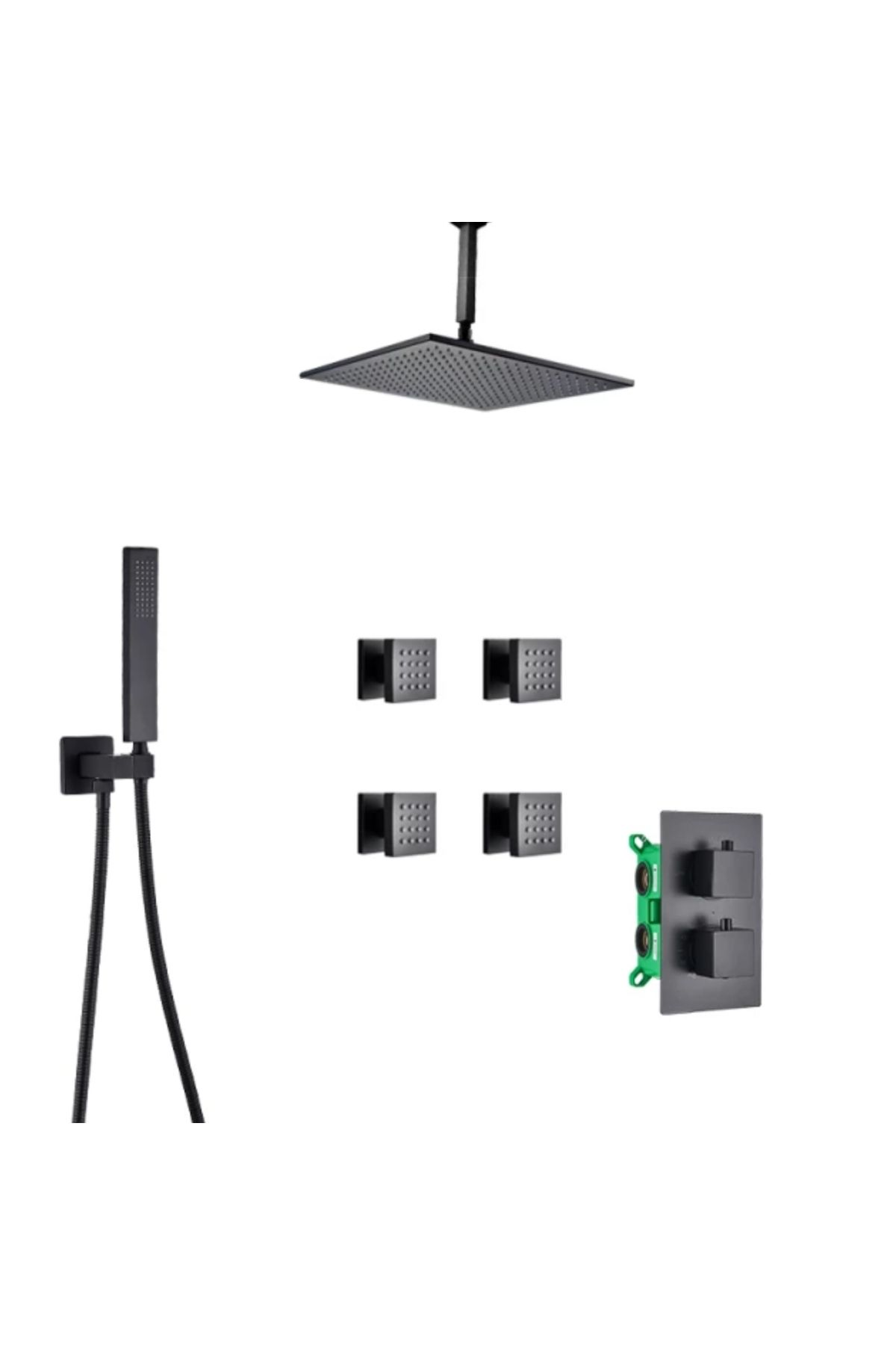 Blackswan Design Set Baterie Dus, Blackswan, Tip M73.60 Duze Masaj, Model Negru Mat, Dimensiune 25 Cm - One Size