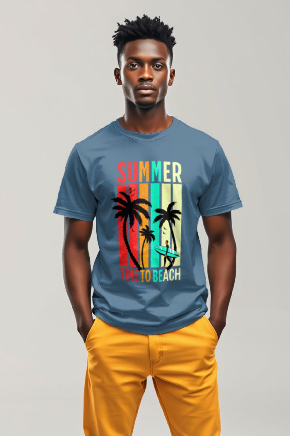 Victor Marcel Yazın Enerjisi Üzerinde! "Summer Time To Beach" Desenli Tişört