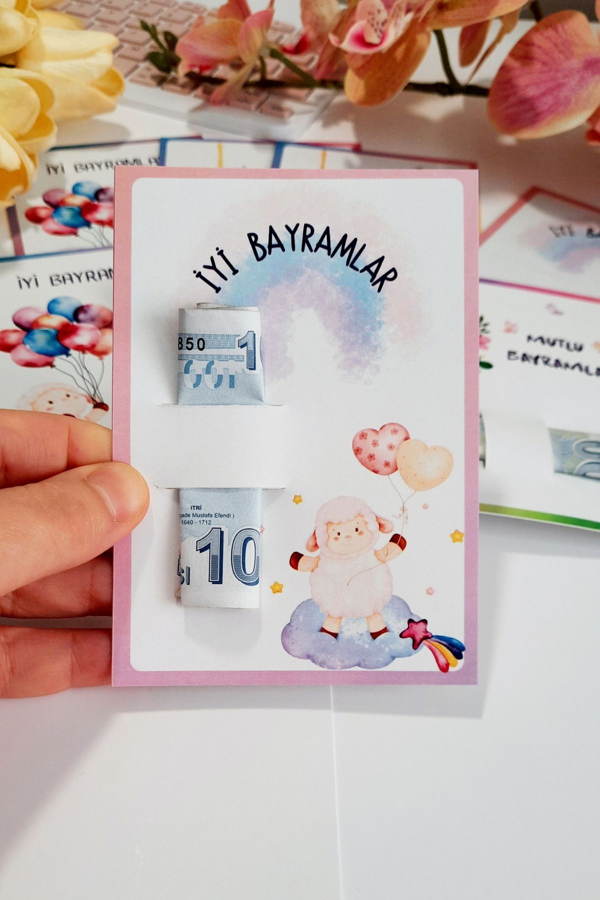 Burak Baskı Tasarım 10 Adet Kurban Bayramı Harçlık Hediye Kartı Sevimli Hayvanlar Bayram Tebrik Kartı