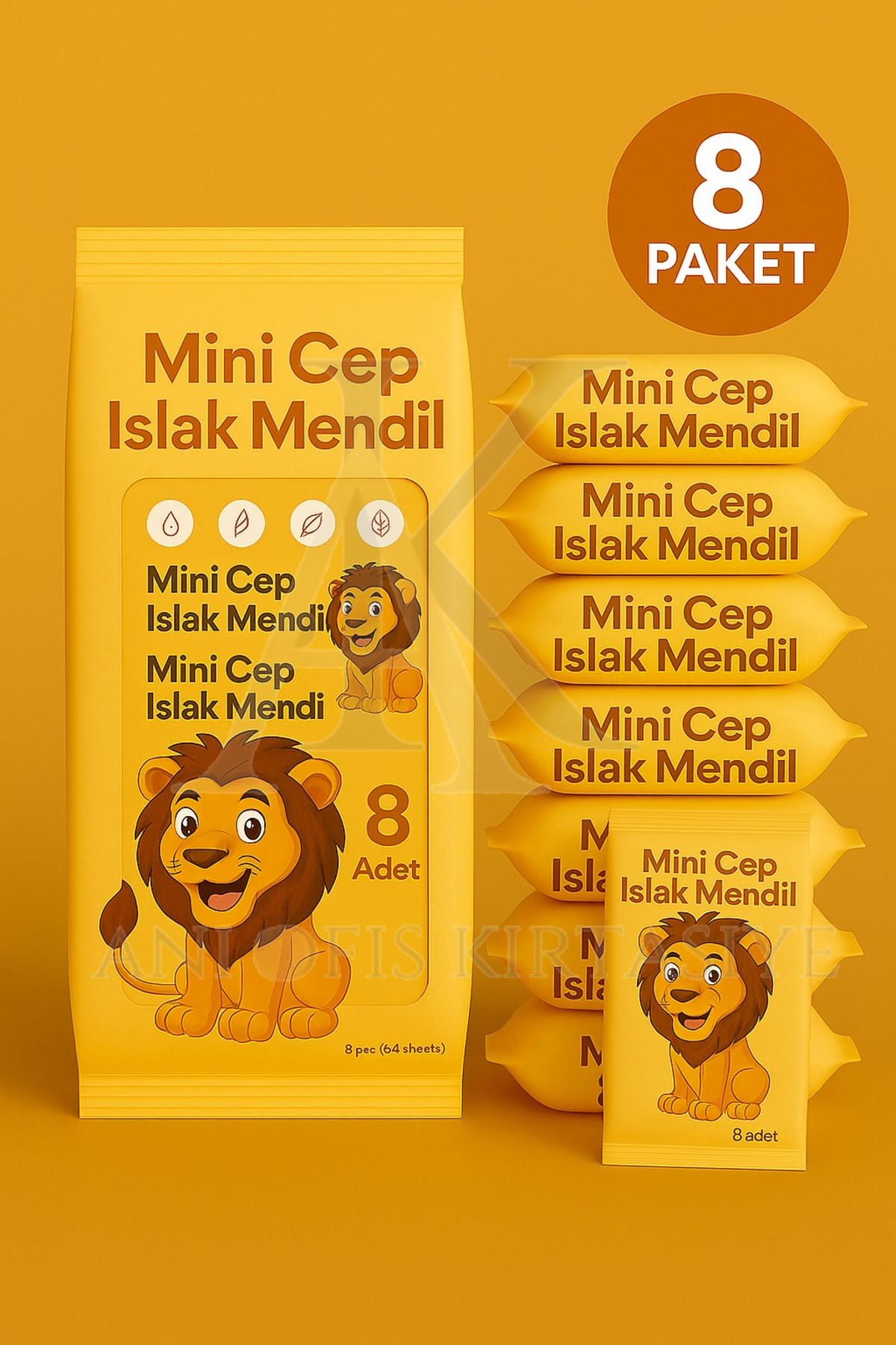 ANI OFİS KIRTASİYE A K Mini Cep Islak Mendil 8'li Paket | Aloe Veralı | Alkol İçermez | Yumuşak Dokulu|Taşınabilir |TURUNCU