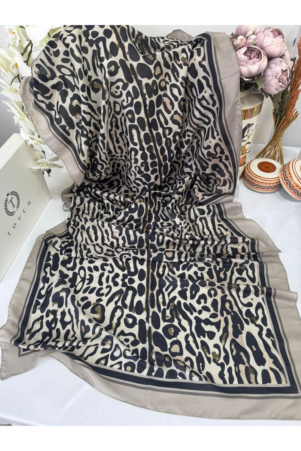 Organic Scarfs Leopar Desen Pamuk Soft Şal