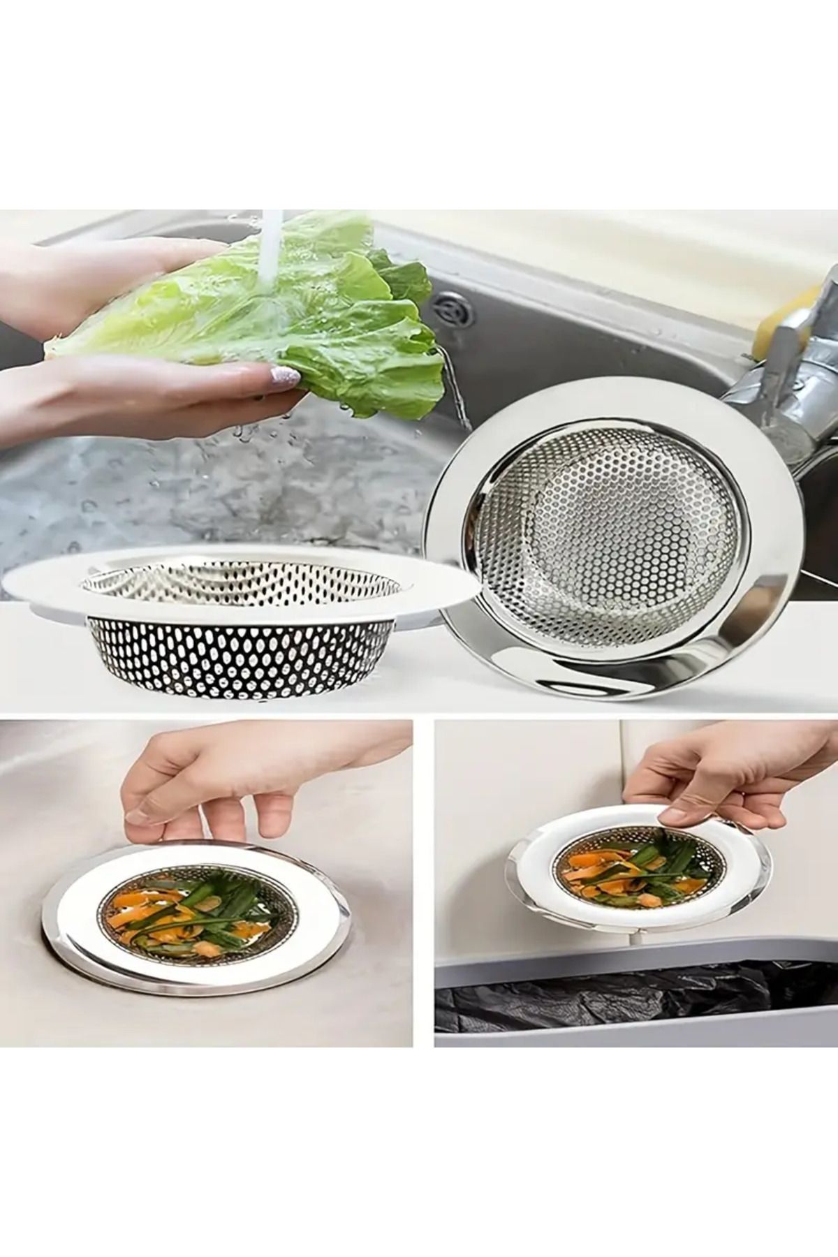 RED KİTCHEN Paslanmaz Çelik Yuvarlak Lavabo Süzgeci | Gider Tıkacı & Çöp Tutucu Filtre 11,5CM