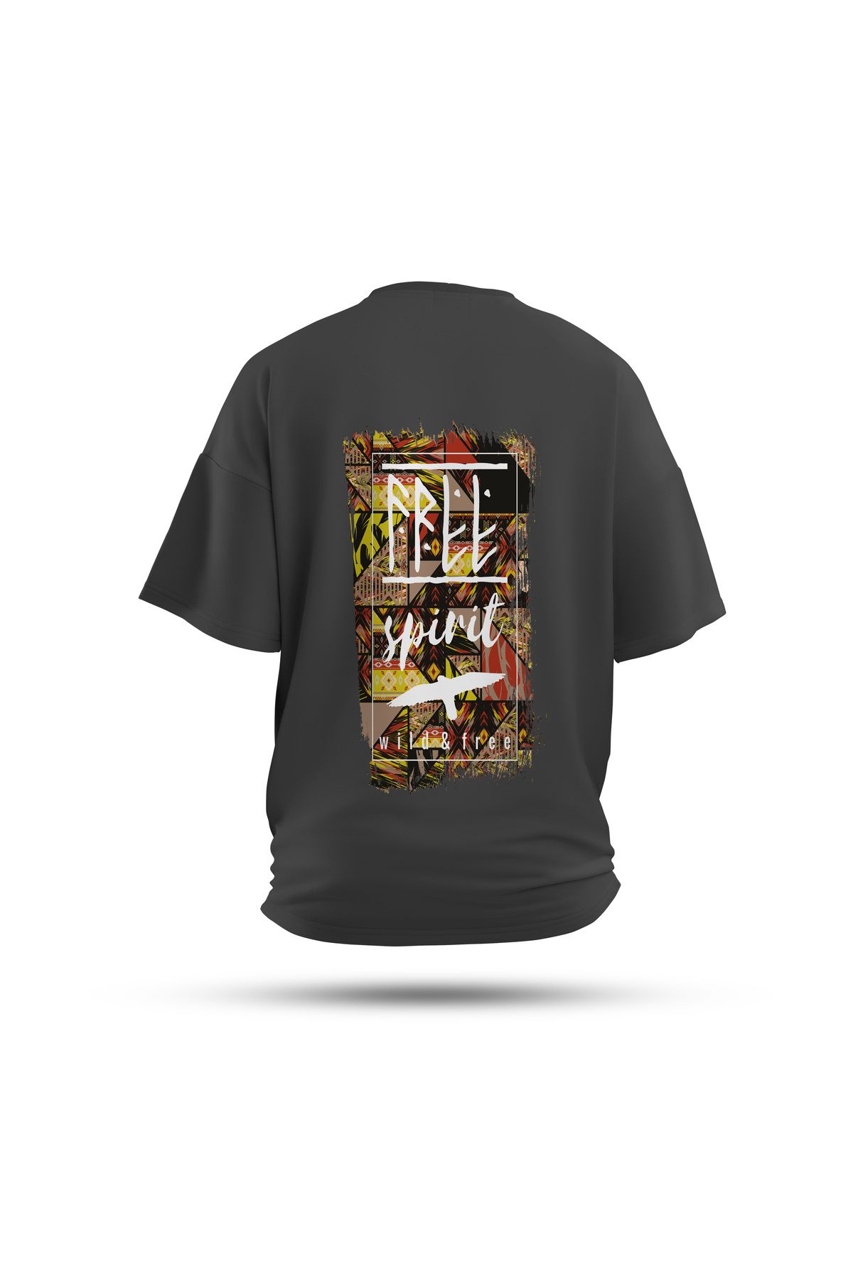 Zestia Unisex T-Shirt, Spirit Wings Sırt Baskılı, Regular, %100 Pamuk, Antrasit T-Shirt No: 0264