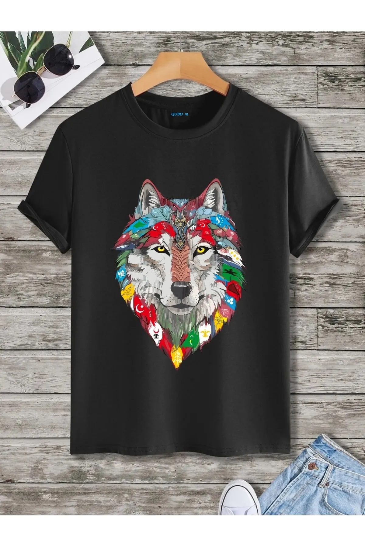 qubo sportswear & company qubo Unisex Oversize Baskılı Pamuklu Bisiklet Yaka Kısa Kollu SİYAH T-shirt