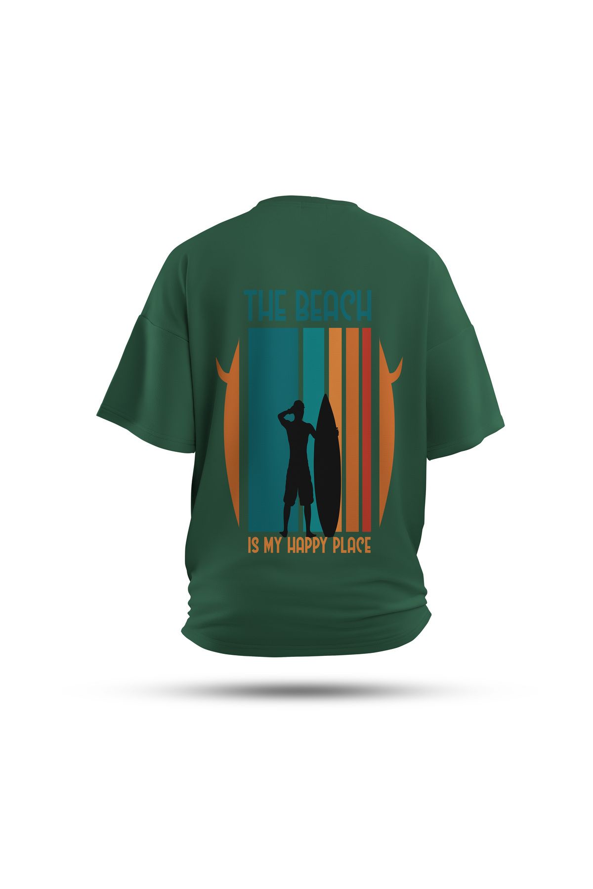 Zestia Unisex T-Shirt, The Beach Sırt Baskılı, Regular, %100 Pamuk, Yeşil T-Shirt No: 0282