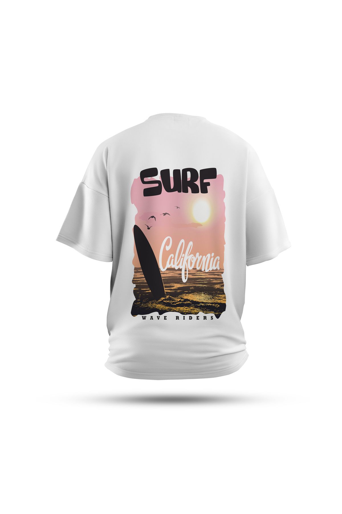 Zestia Unisex T-Shirt, Surf California Sırt Baskılı, Regular, %100 Pamuk, Beyaz T-Shirt No: 0275