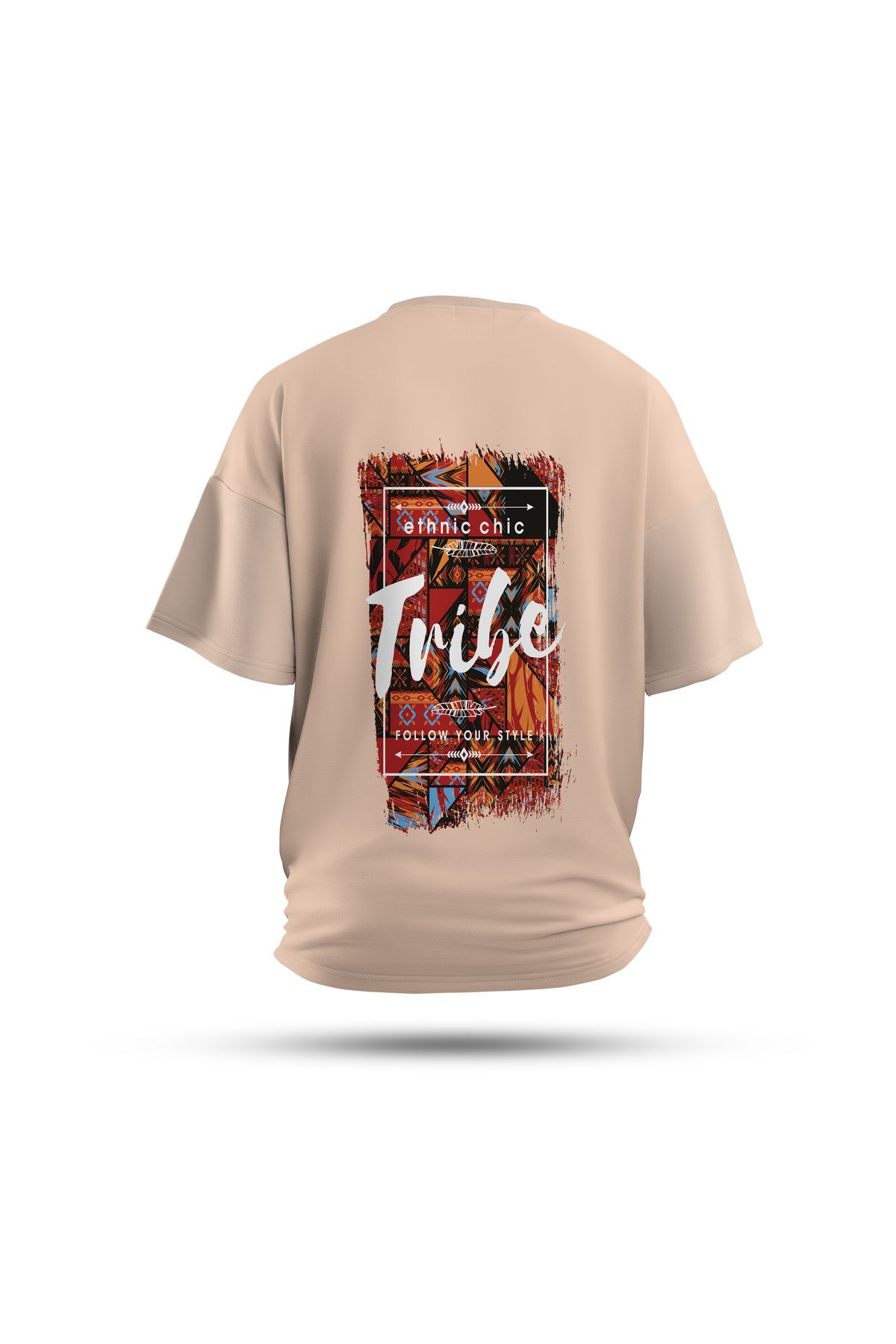 Zestia Unisex T-Shirt, Ethnic Tribe Sırt Baskılı, Regular, %100 Pamuk, Krem T-Shirt No: 0265