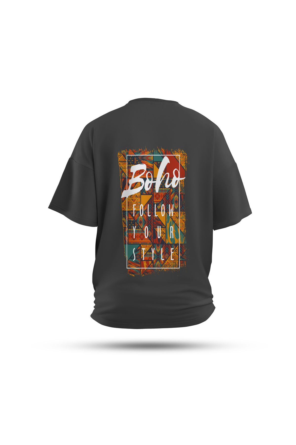 Zestia Unisex T-Shirt, Boho Vibe Sırt Baskılı, Regular, %100 Pamuk, Antrasit T-Shirt No: 0260
