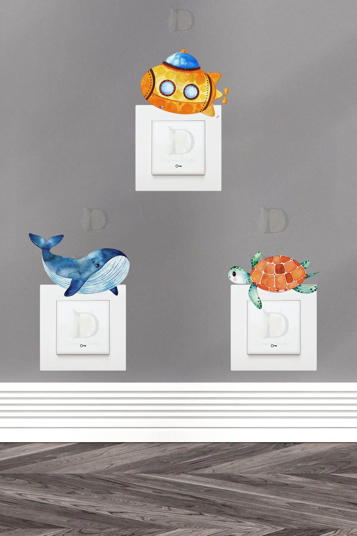 KT Decor Balina Denizaltı ve Kablumbağa 3'lü Priz Sticker Seti