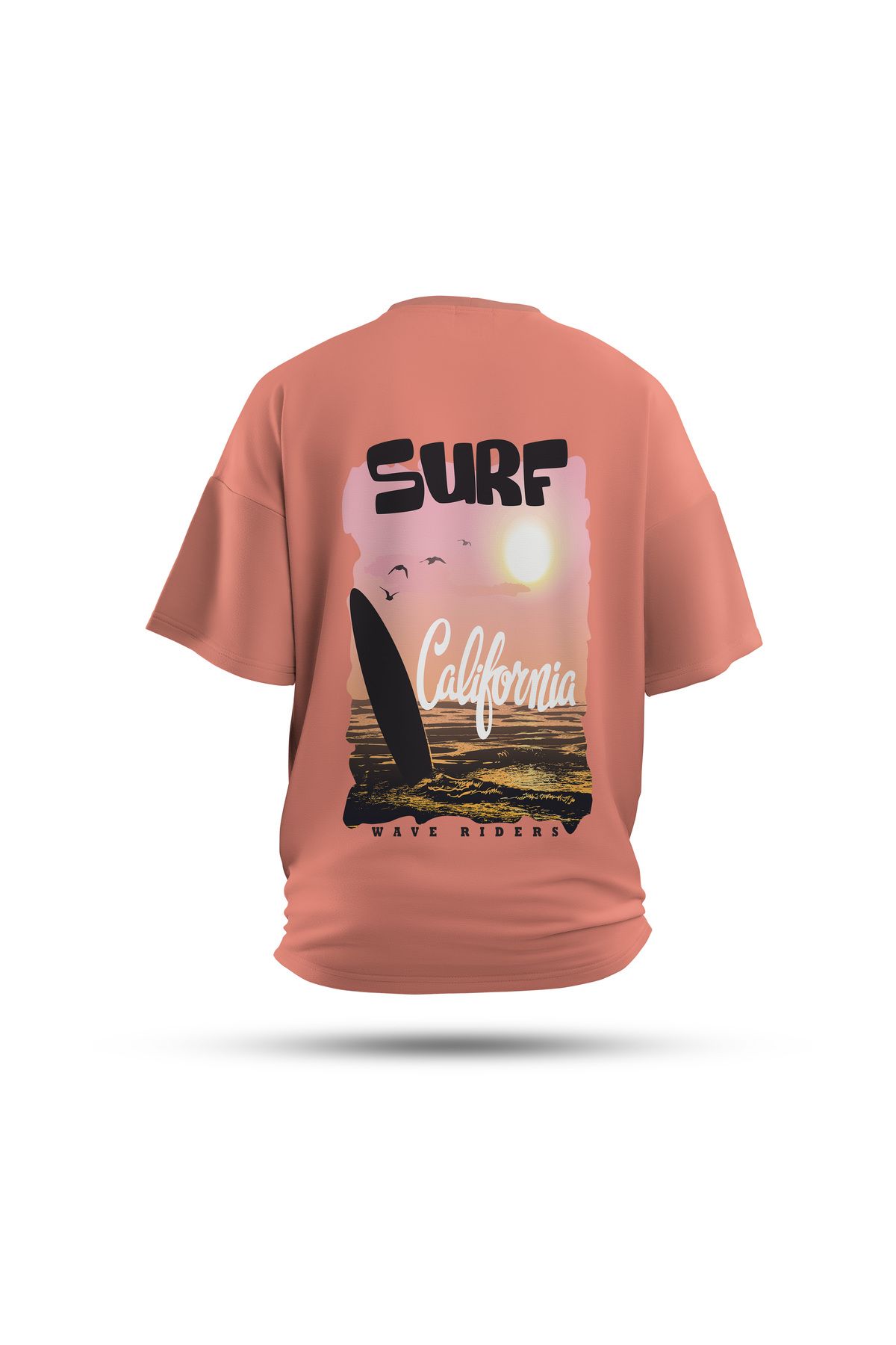 Zestia Unisex T-Shirt, Surf California Sırt Baskılı, Regular, %100 Pamuk, Somon T-Shirt No: 0275