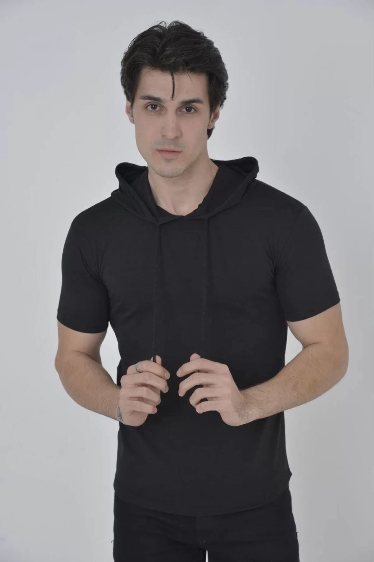 İndigo Park Tişört erkek Erkek Kapşonlu Slim Fit T-shirt - Siyah