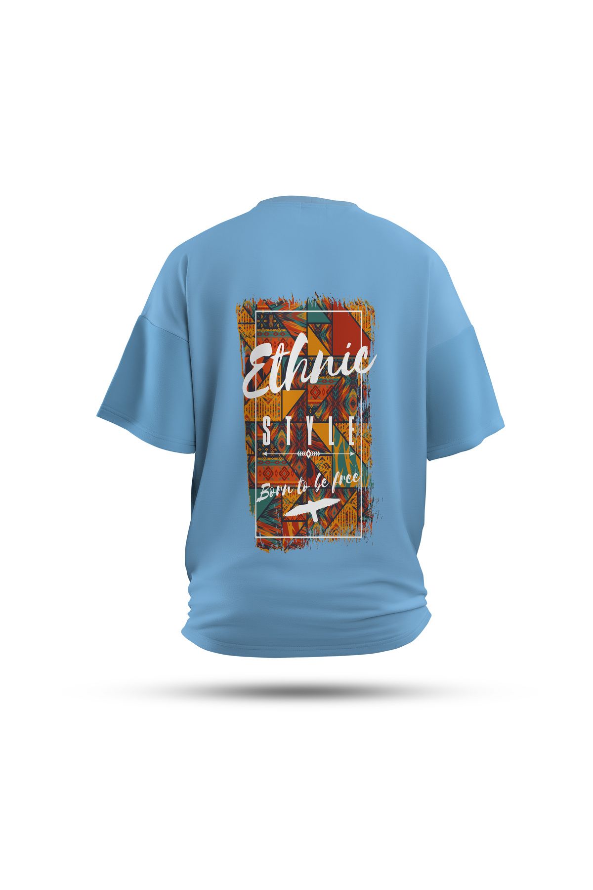 Zestia Unisex T-Shirt, Ethnic Soul Sırt Baskılı, Regular, %100 Pamuk, Mavi T-Shirt No: 0262