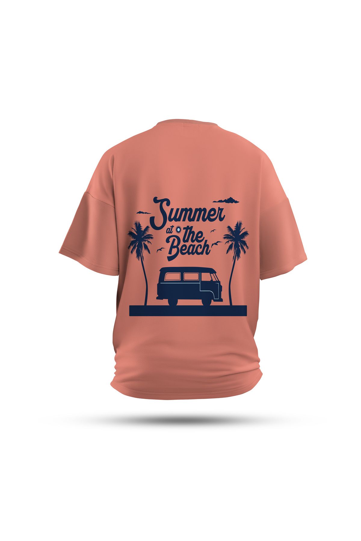 Zestia Unisex T-Shirt, Beach Vibes Sırt Baskılı, Regular, %100 Pamuk, Somon T-Shirt No: 0281