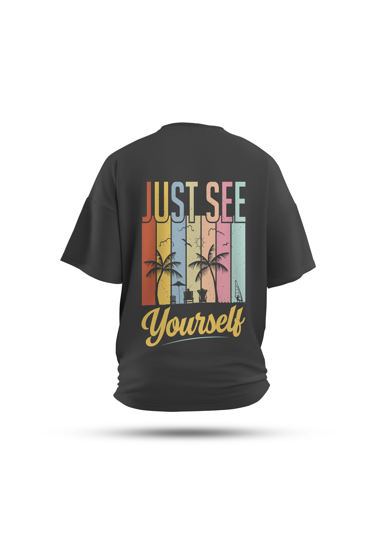 Zestia Unisex T-Shirt, Just Sea Yourself Sırt Baskılı, Regular, %100 Pamuk, Antrasit T-Shirt No: 0270