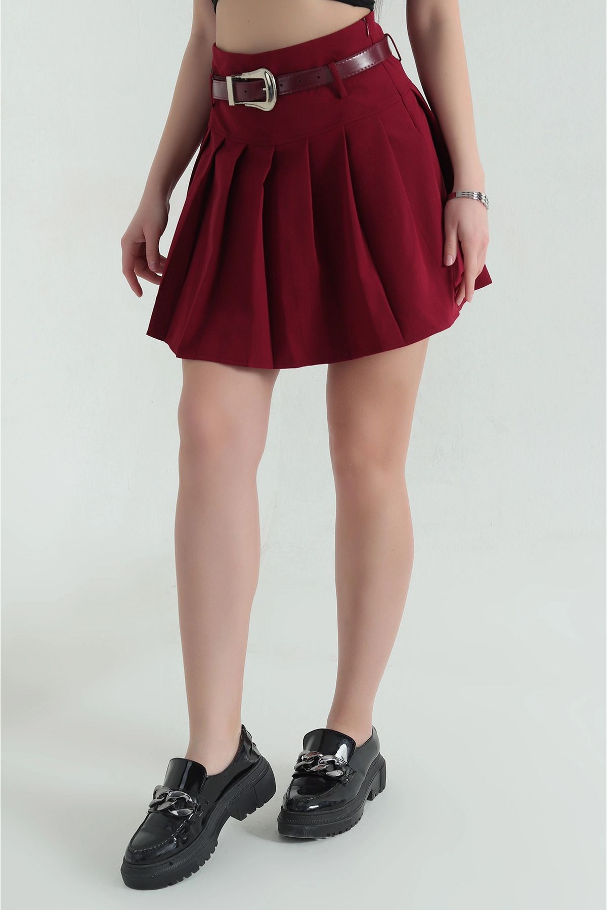 Secret Passion Lingerie Bordo Kemerli Pileli Şort Etek