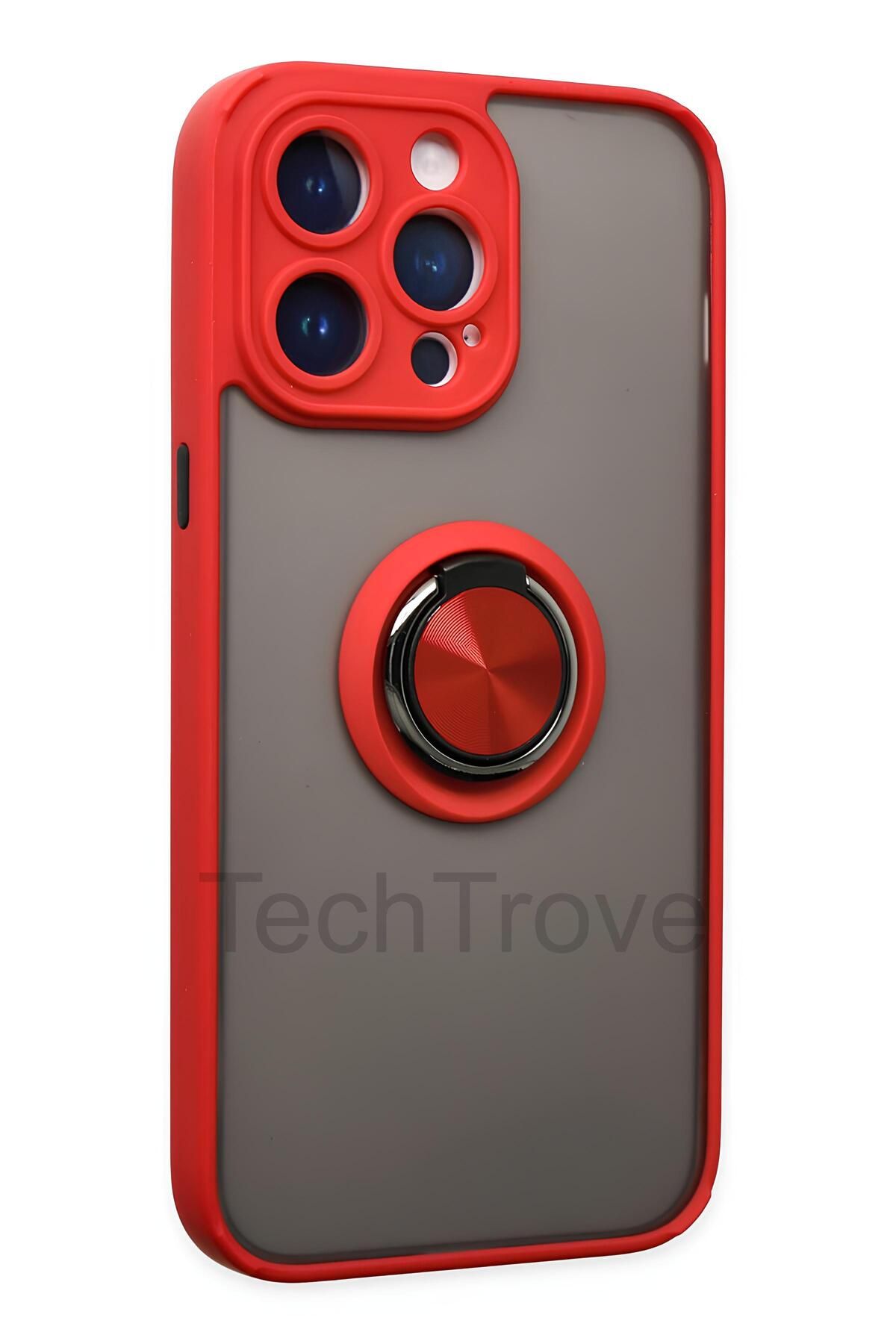 TechTrove iPhone 14 Pro Max Kılıf Yüzüklü Stand Özellikli Darbe Korumalı Mat Silikon Kapak