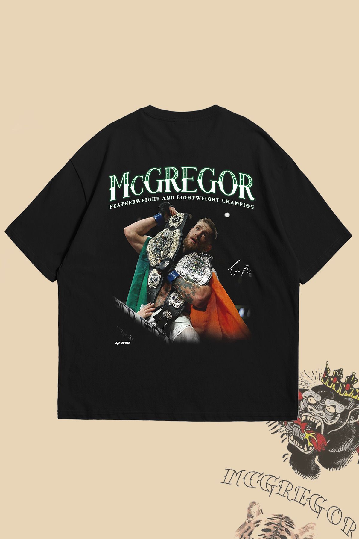 Grove Fashion Conor McGregor Kemer Ön ve Arka Baskılı Unisex Oversize T-Shirt