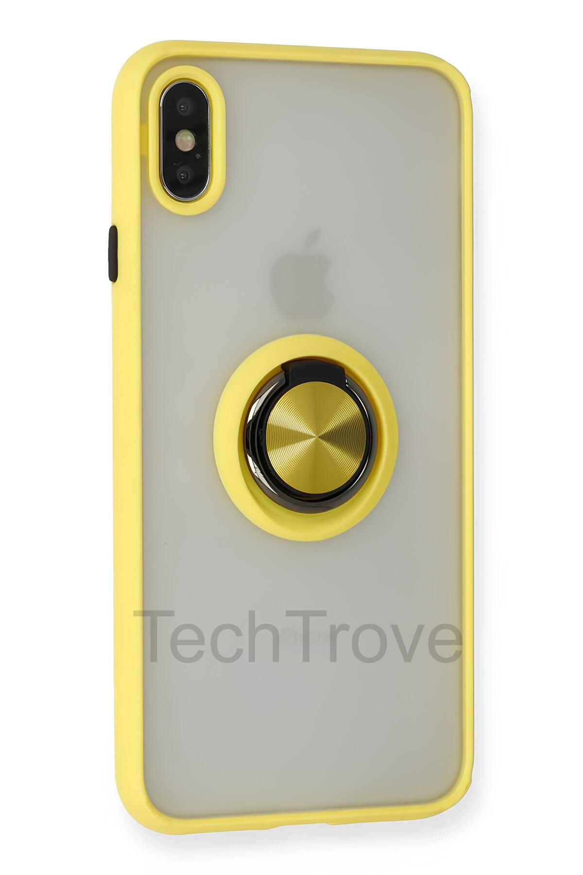 TechTrove iPhone X Kılıf Yüzüklü Stand Özellikli Darbe Korumalı Mat Silikon Kapak