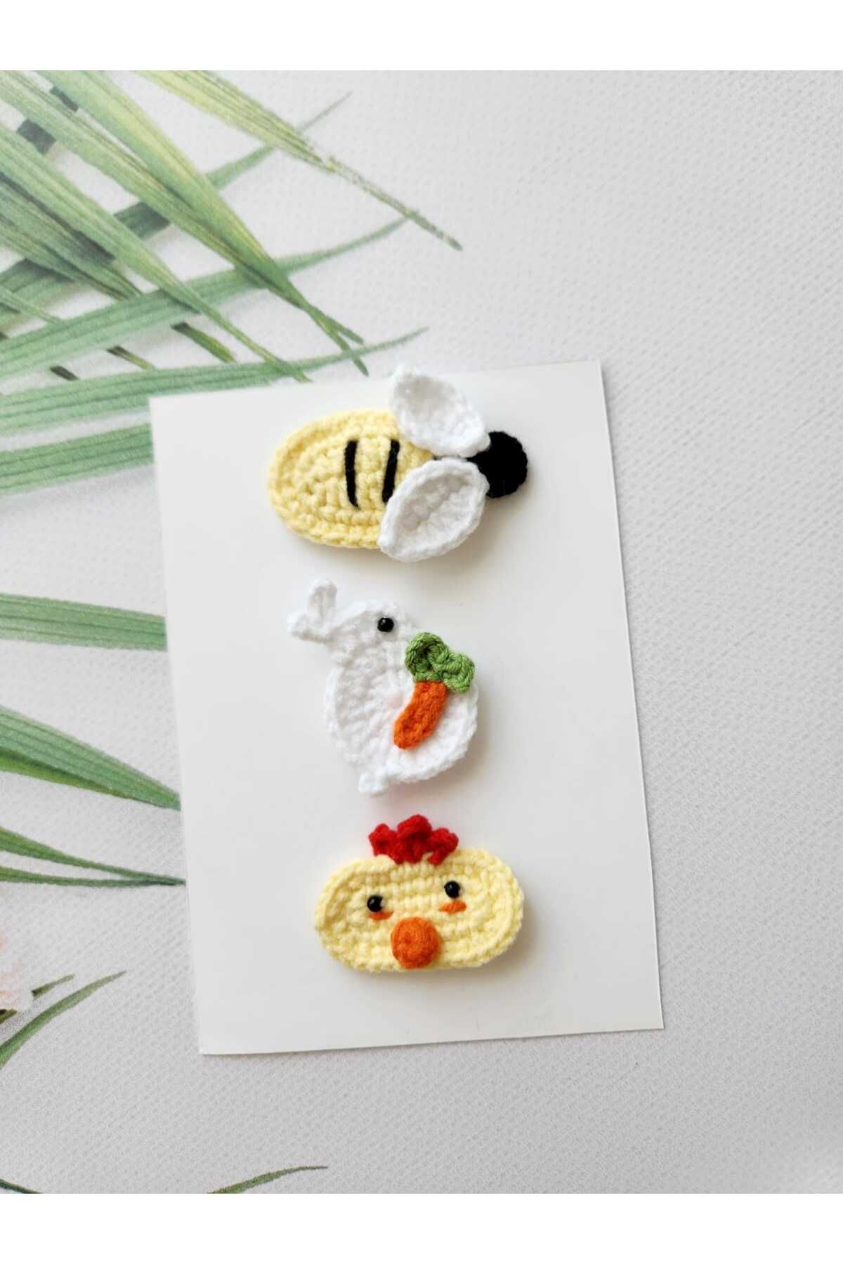 Kadın Girişimciler Atölyesi Sevimli Hayvan Figürler El Emeği 3'lü Klips Saçsız Bebek Tokası Handmade Bebek Hediyelik