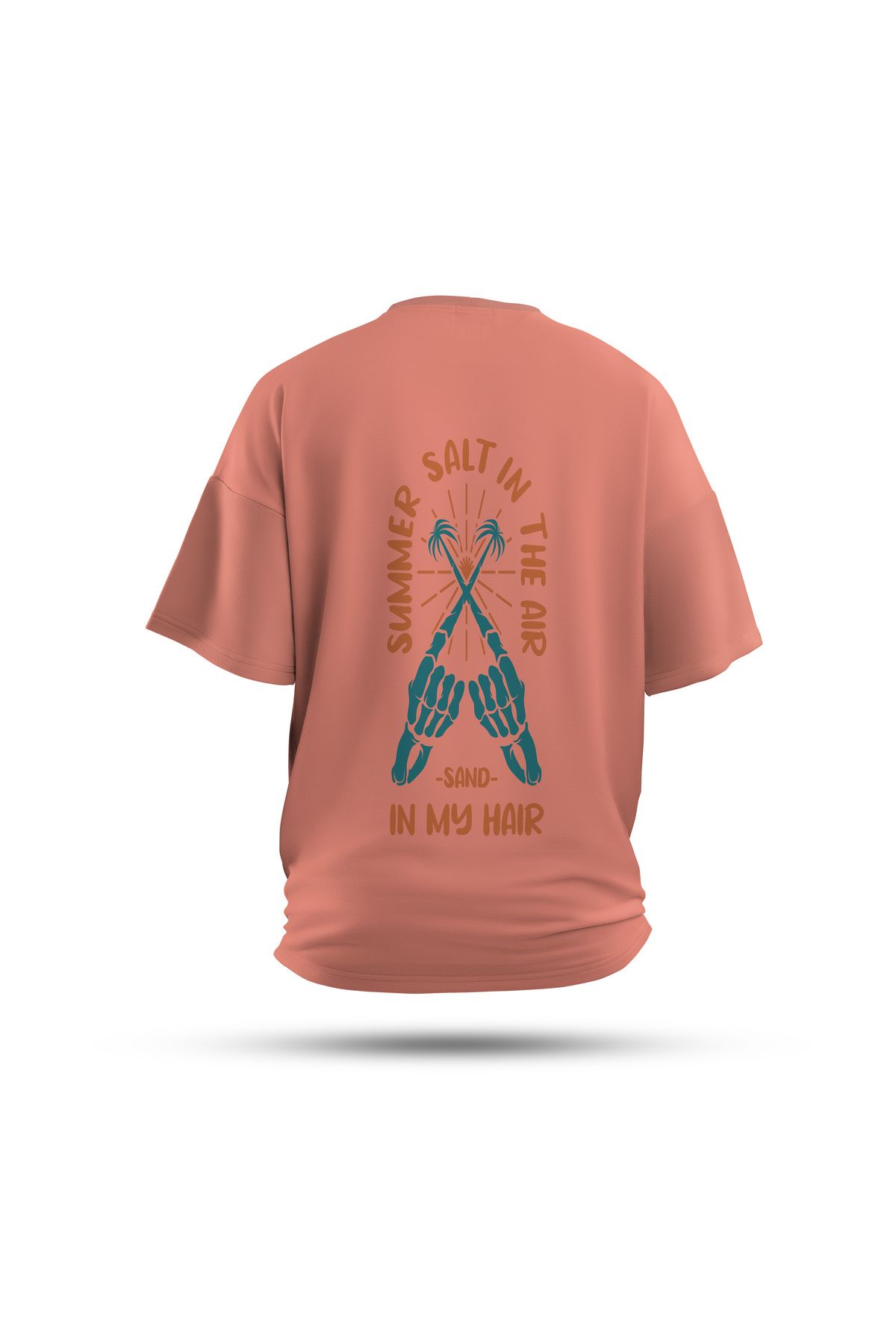 Zestia Unisex T-Shirt, Sun in Bones Sırt Baskılı, Regular, %100 Pamuk, Somon T-Shirt No: 0286