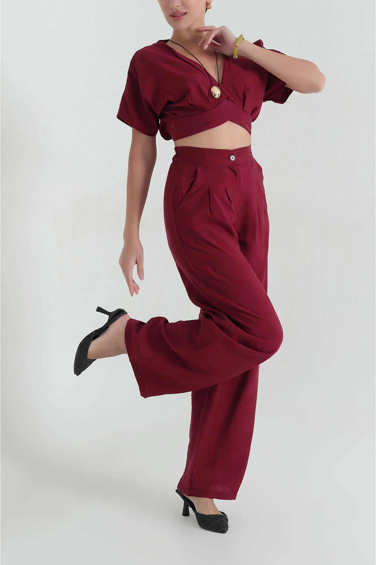 Secret Passion Lingerie Bordo Mono Touch Bluz Pantolon Kadın İkili Takım