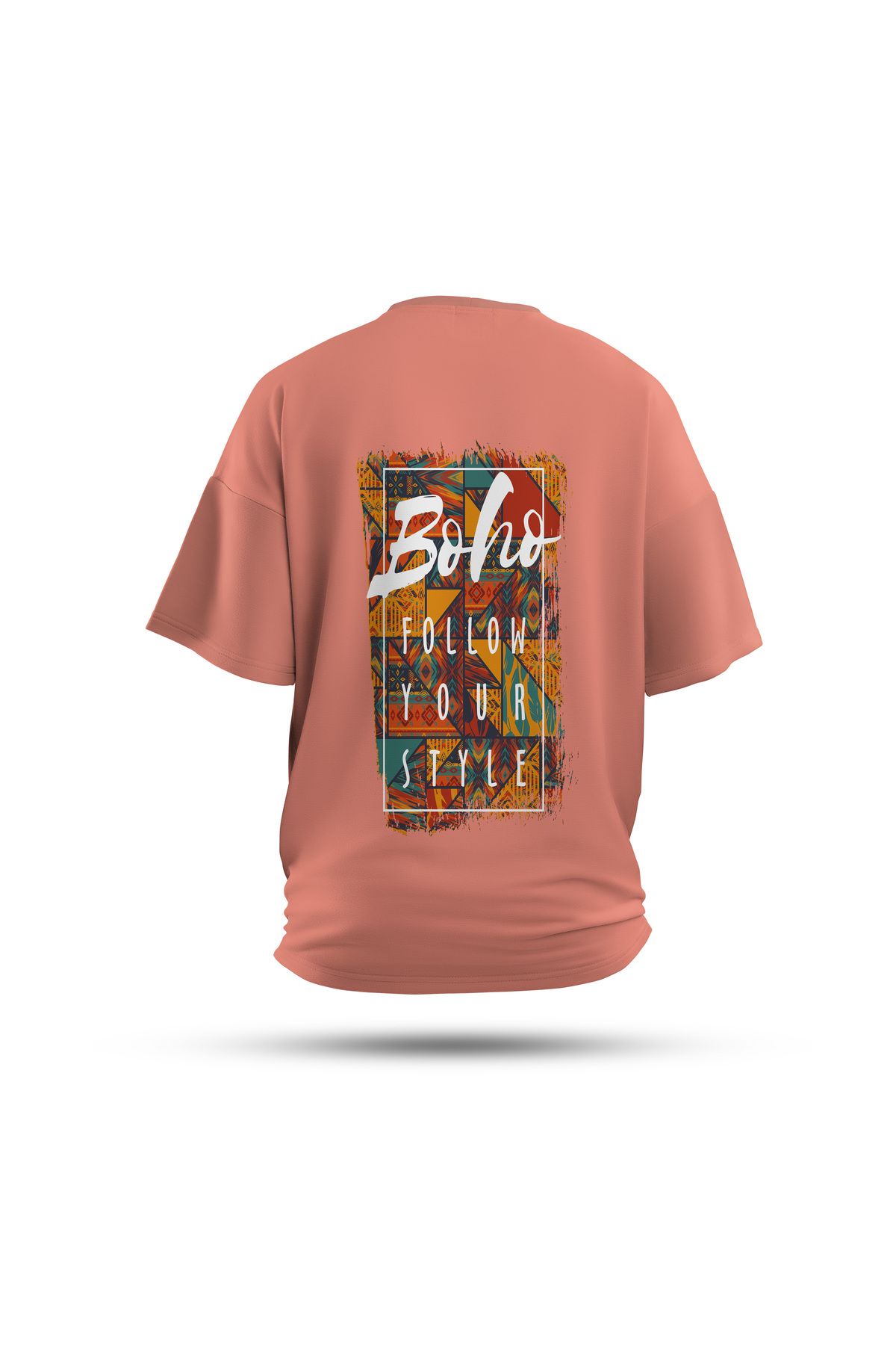 Zestia Unisex T-Shirt, Boho Vibe Sırt Baskılı, Regular, %100 Pamuk, Somon T-Shirt No: 0260