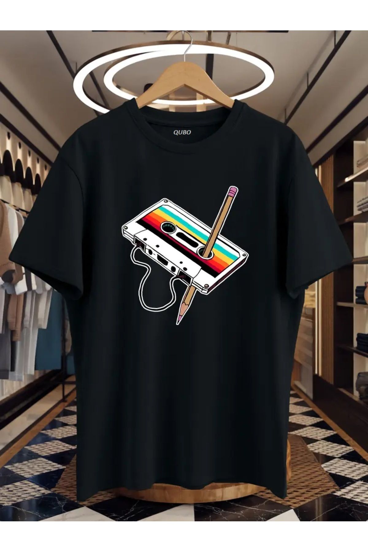 qubo sportswear & company qubo Unisex Oversize Baskılı Pamuklu Bisiklet Yaka Kısa Kollu SİYAH T-shirt