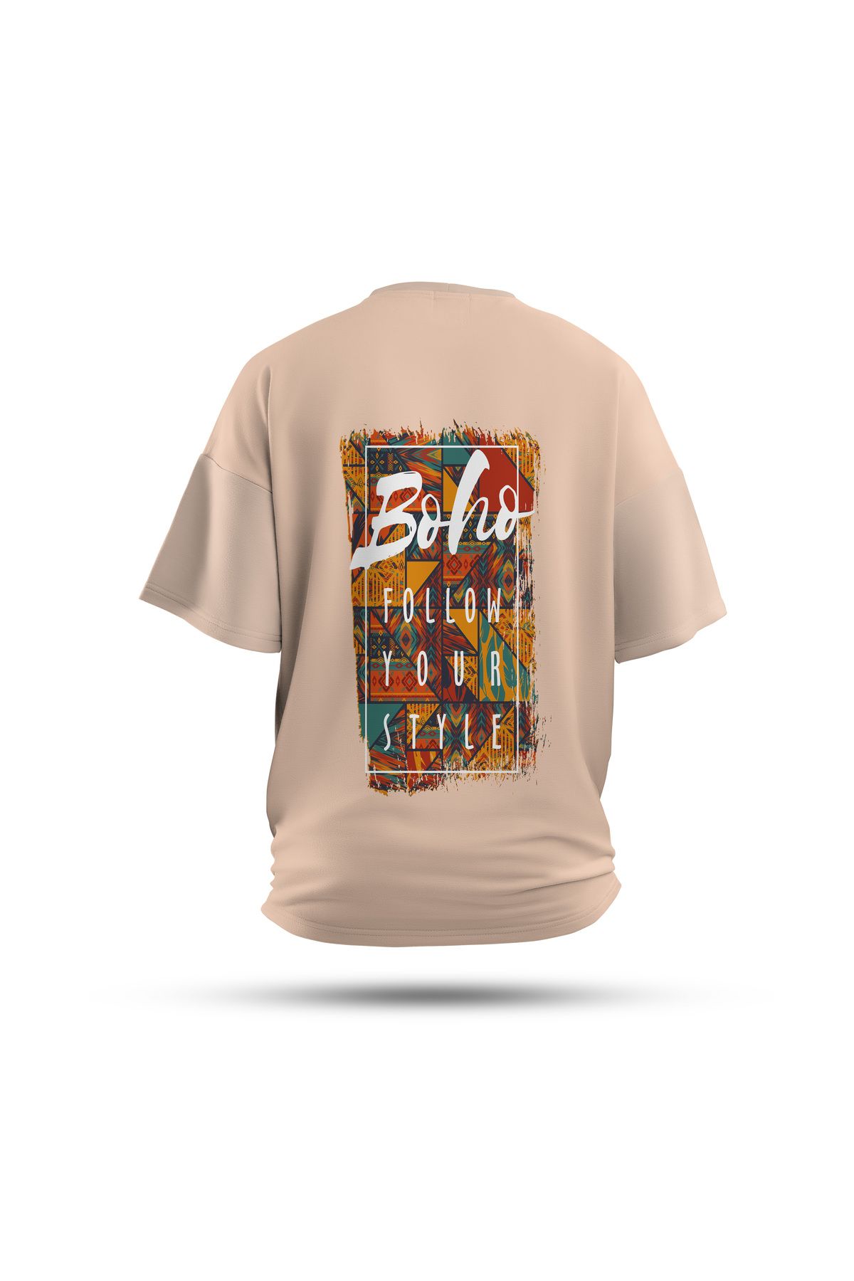 Zestia Unisex T-Shirt, Boho Vibe Sırt Baskılı, Regular, %100 Pamuk, Krem T-Shirt No: 0260