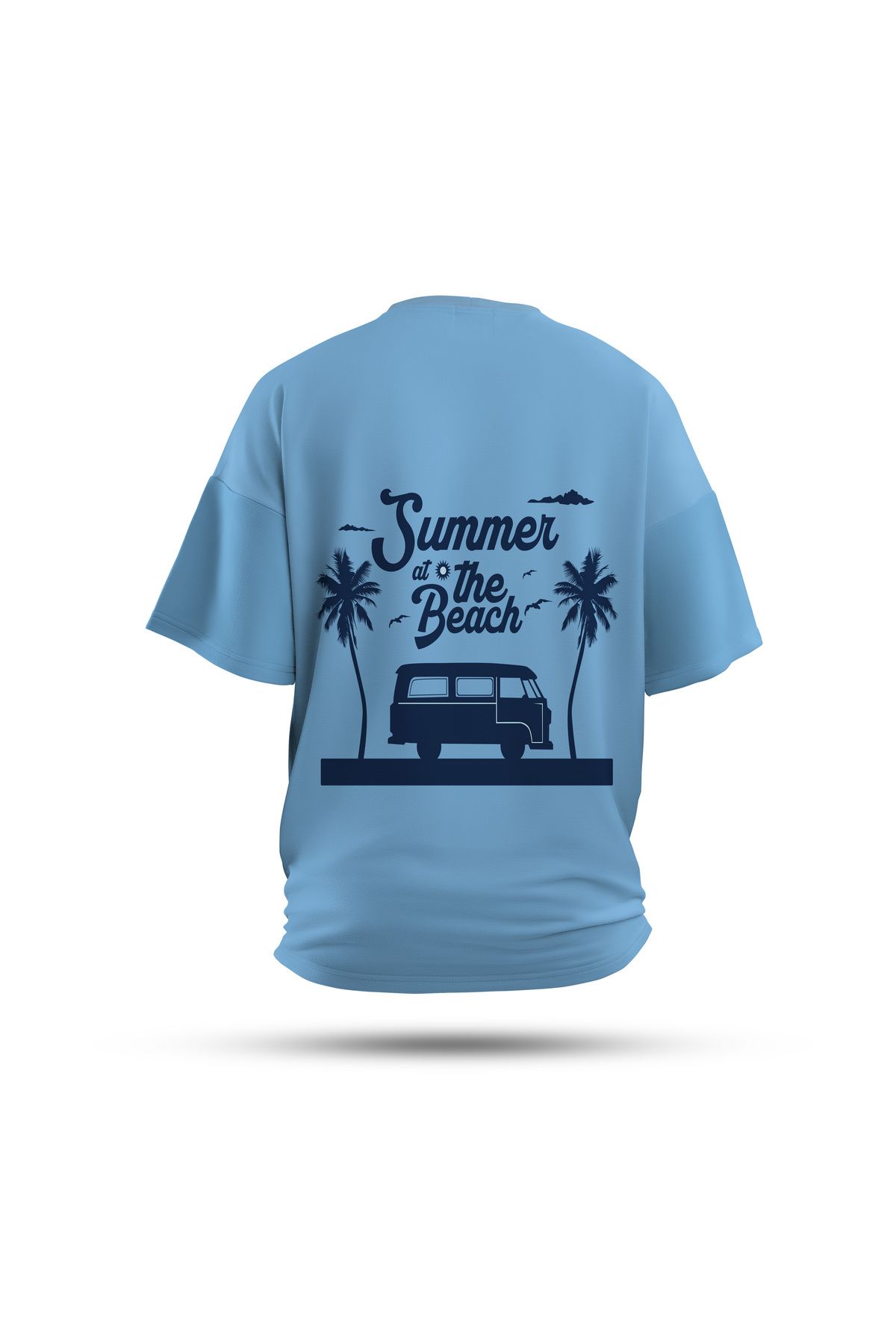 Zestia Unisex T-Shirt, Beach Vibes Sırt Baskılı, Regular, %100 Pamuk, Mavi T-Shirt No: 0281